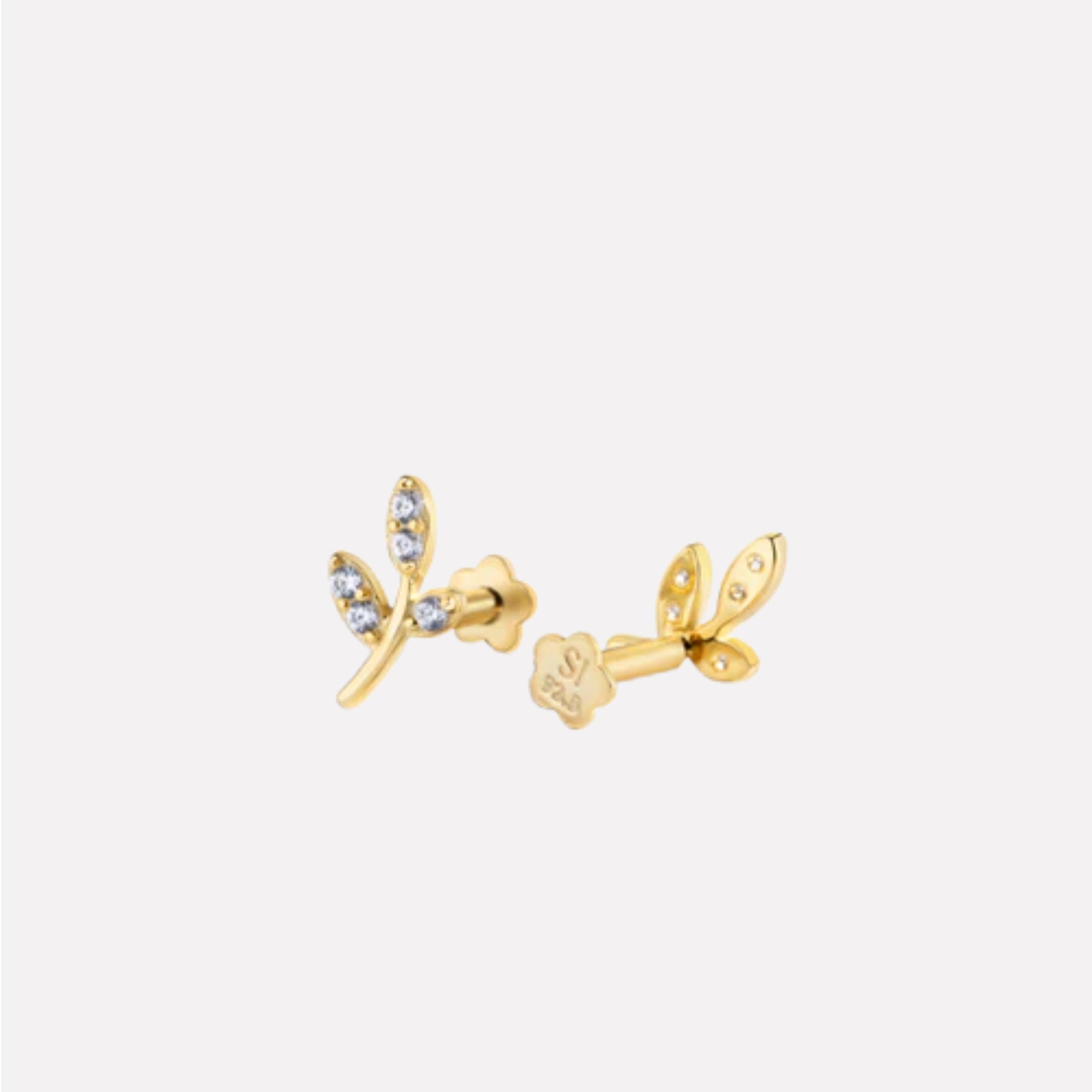 Curvy Leaf Flat Back Screw Stud Earrings