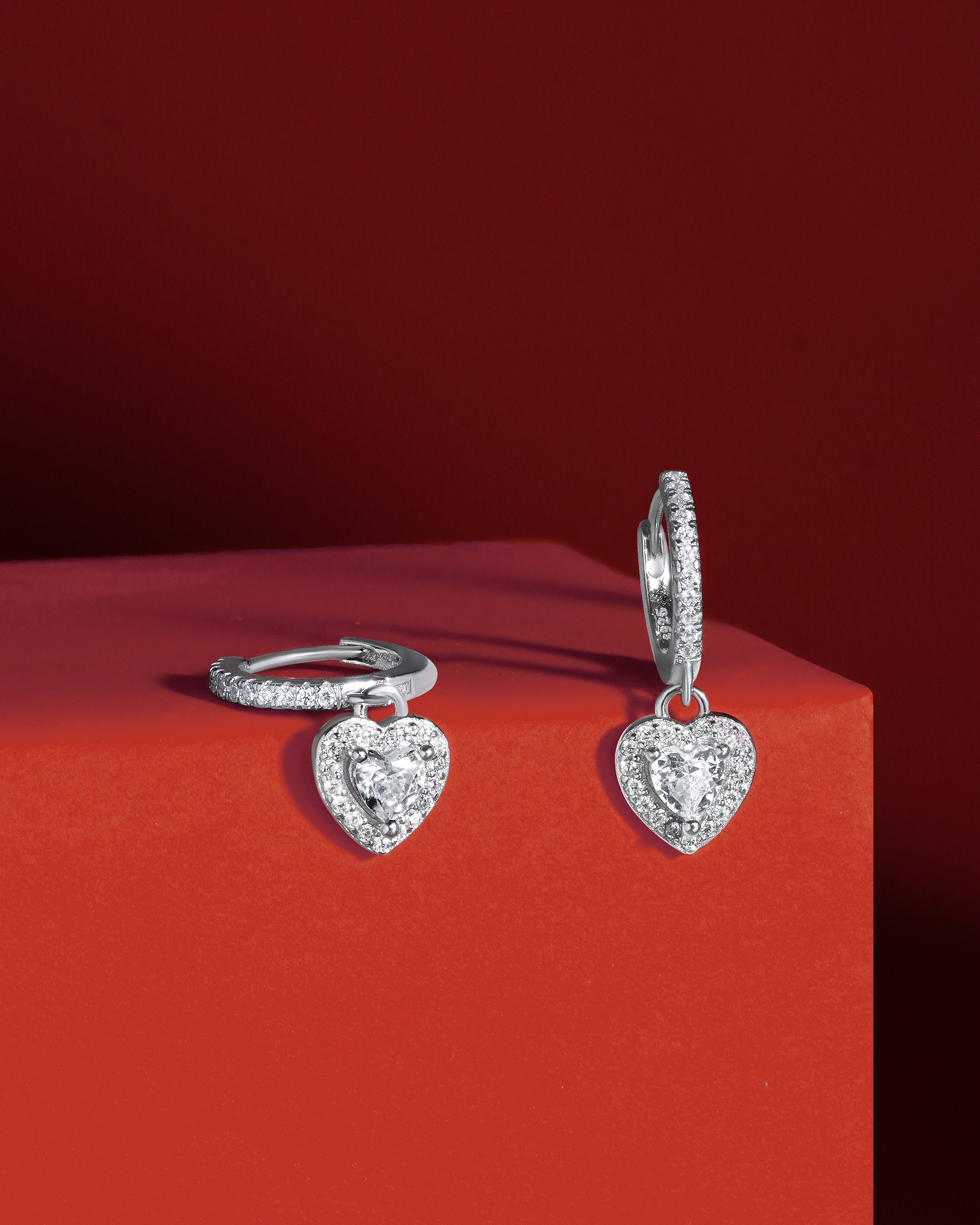 Eternal Love Solitaire Heart Hoops Earrings