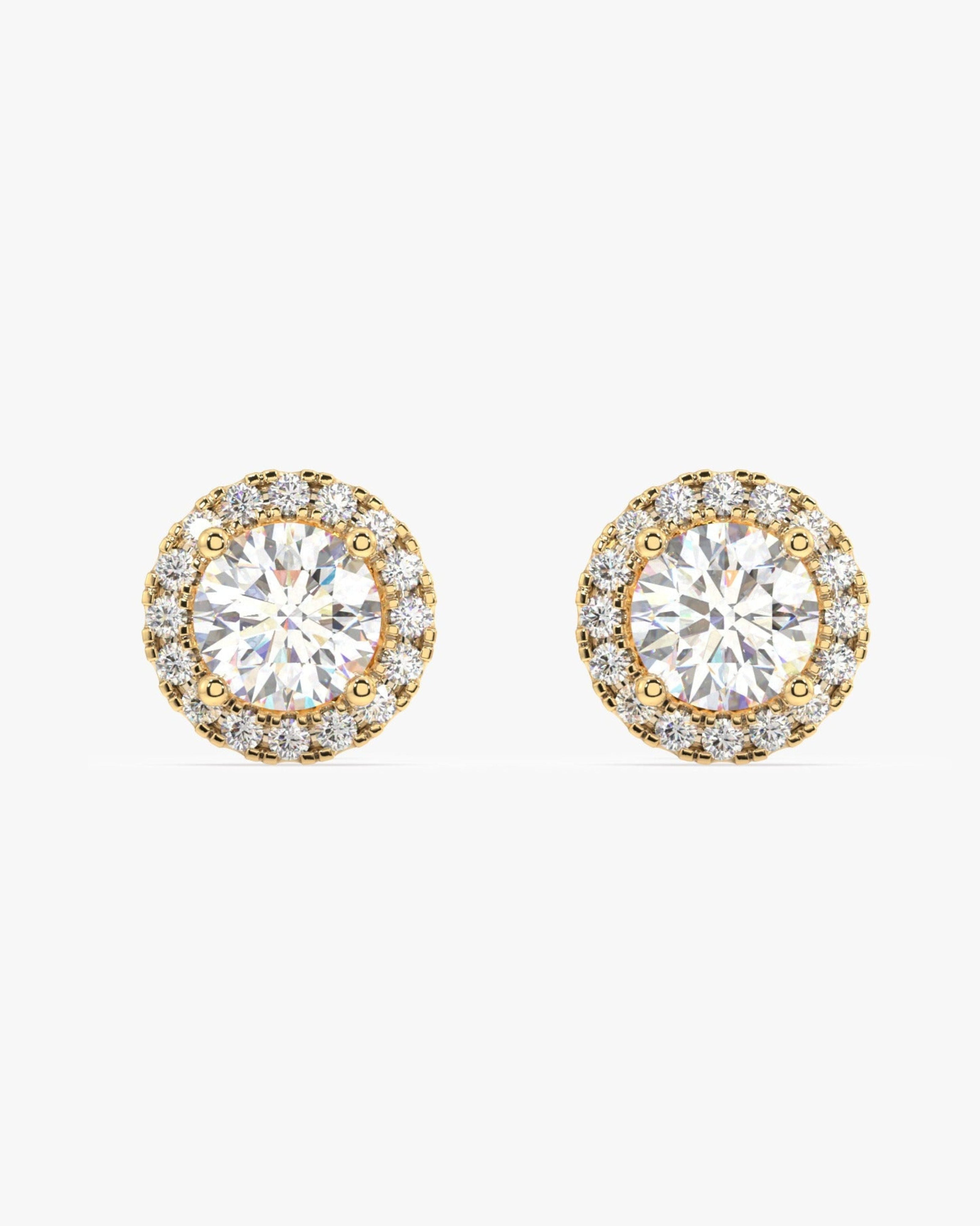 Round Solitaire With Zircon Lining Bold Size Stud Earrings