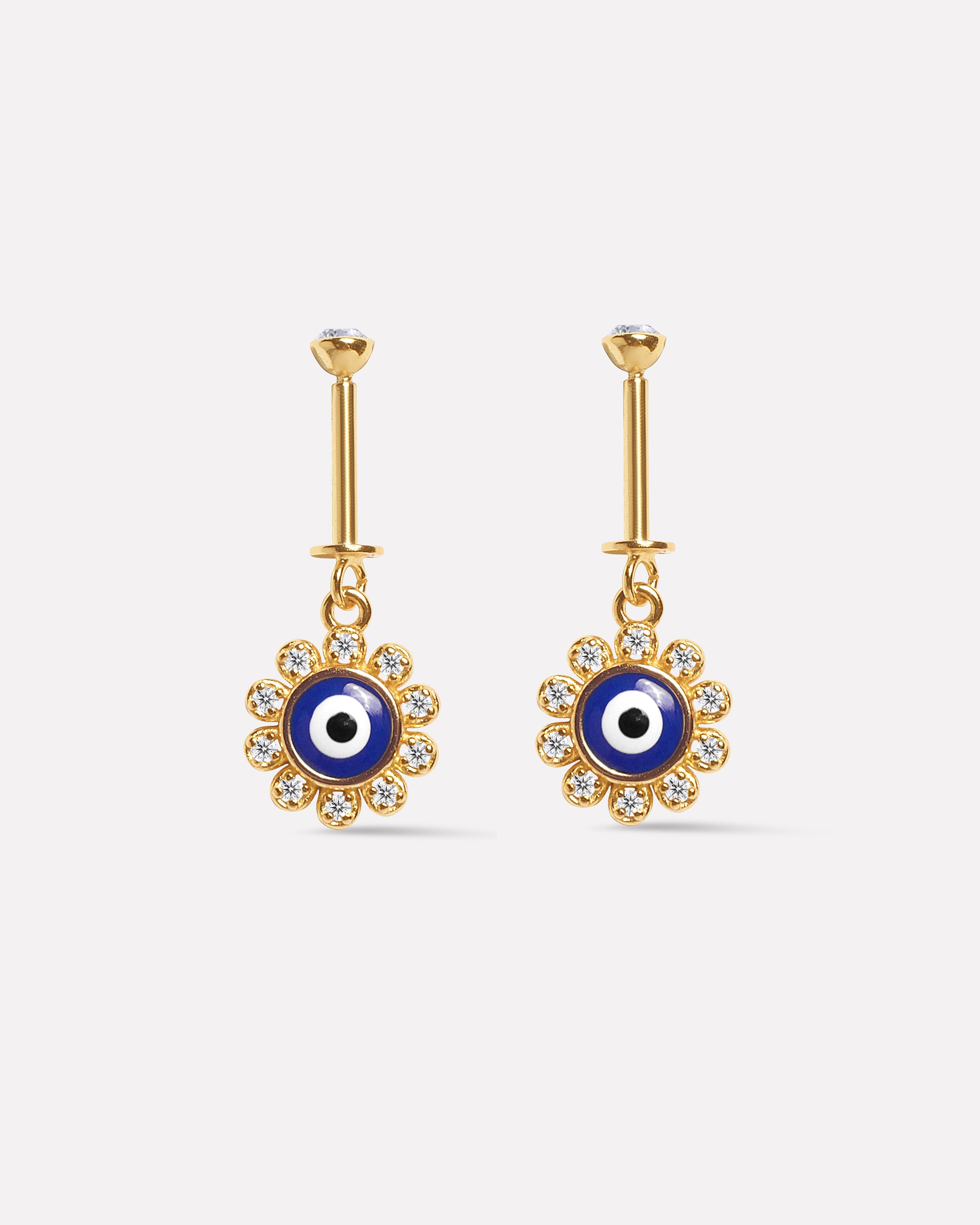Evil Eye Helix Piercings Hanging Ear Cuff With Sparkling Accents Earrings