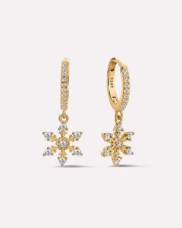 Minimal Snowflake Charm Hoops Earrings