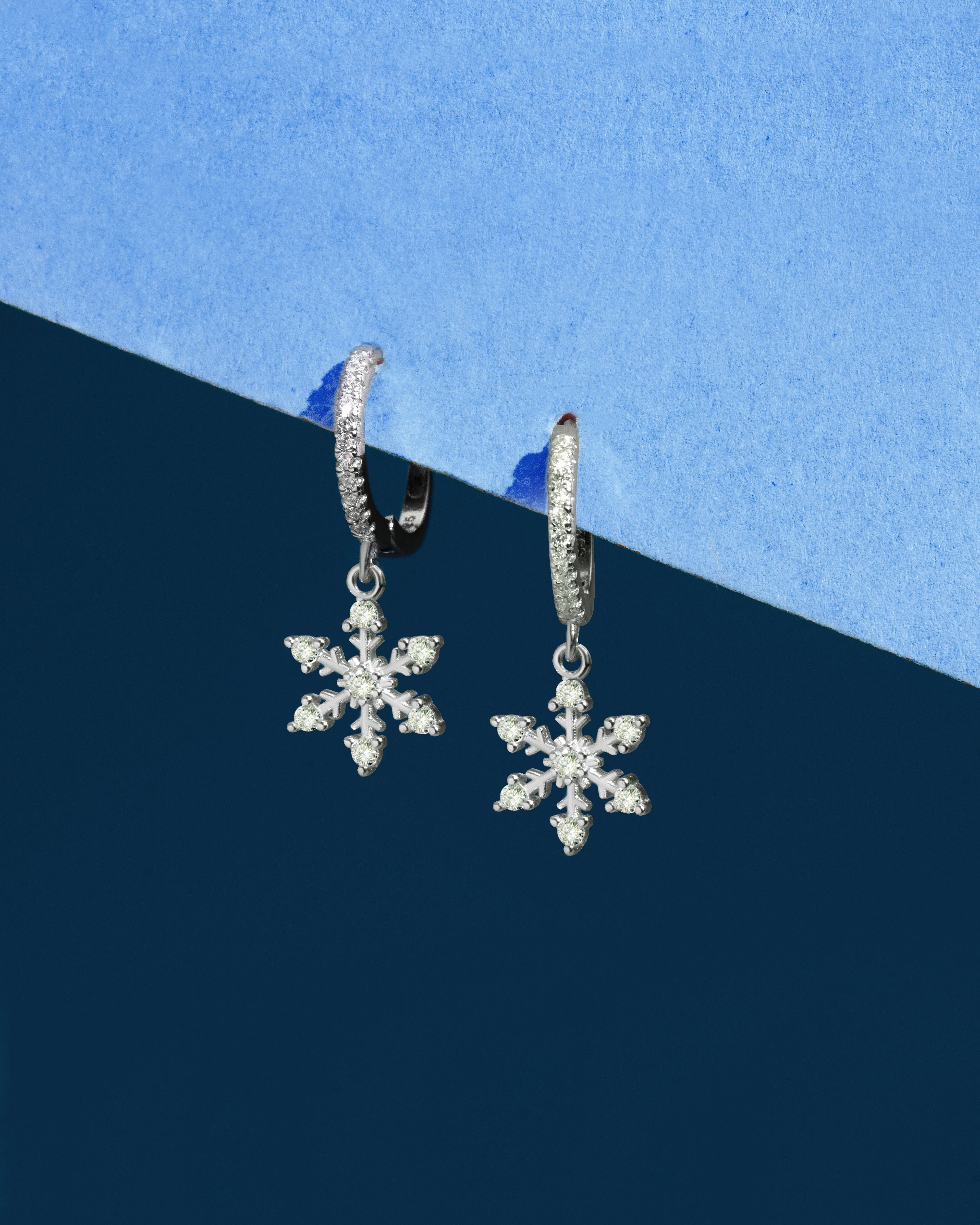 Minimal Snowflake Charm Hoops Earrings