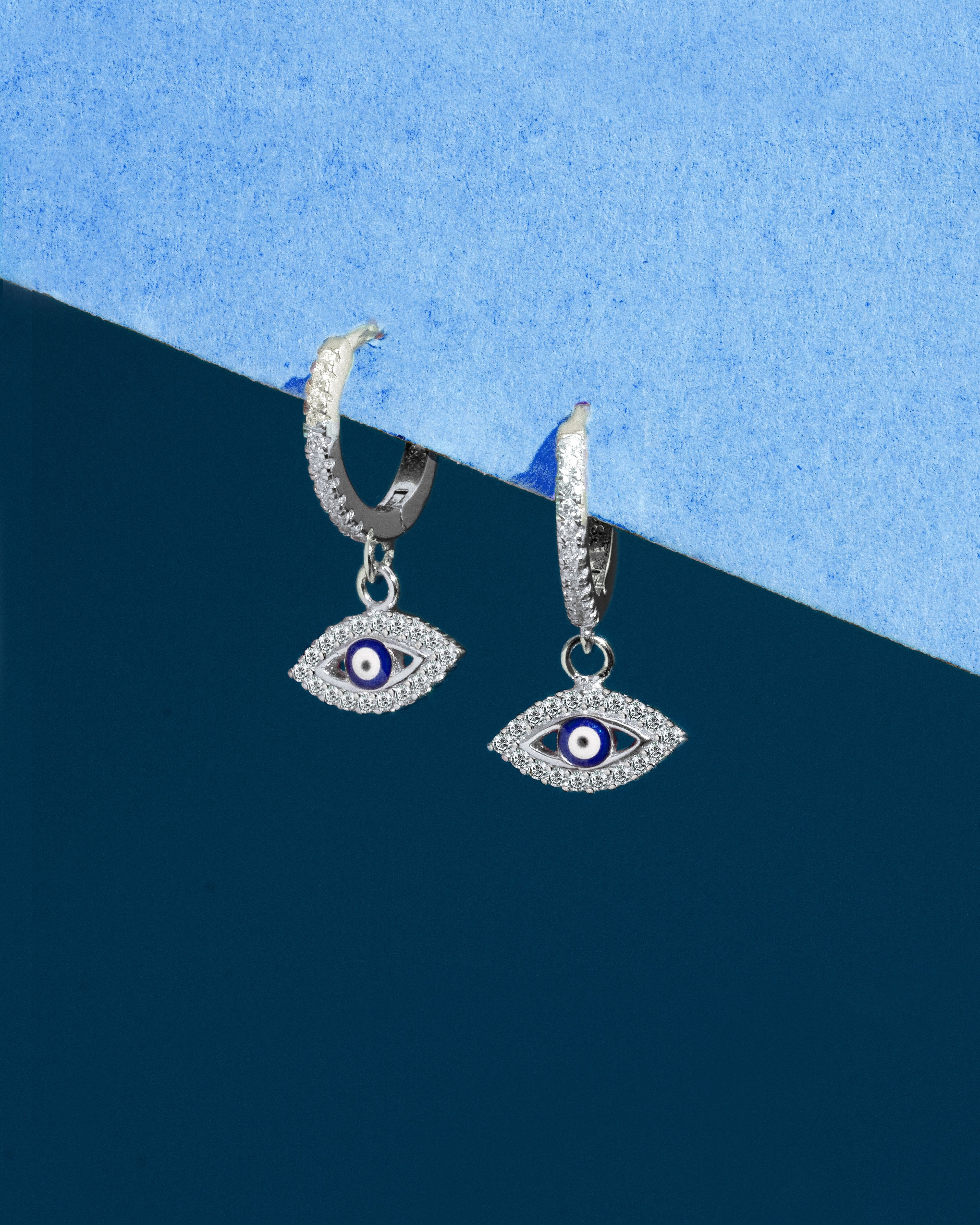 Enamel Eye Charm Hoops Earrings