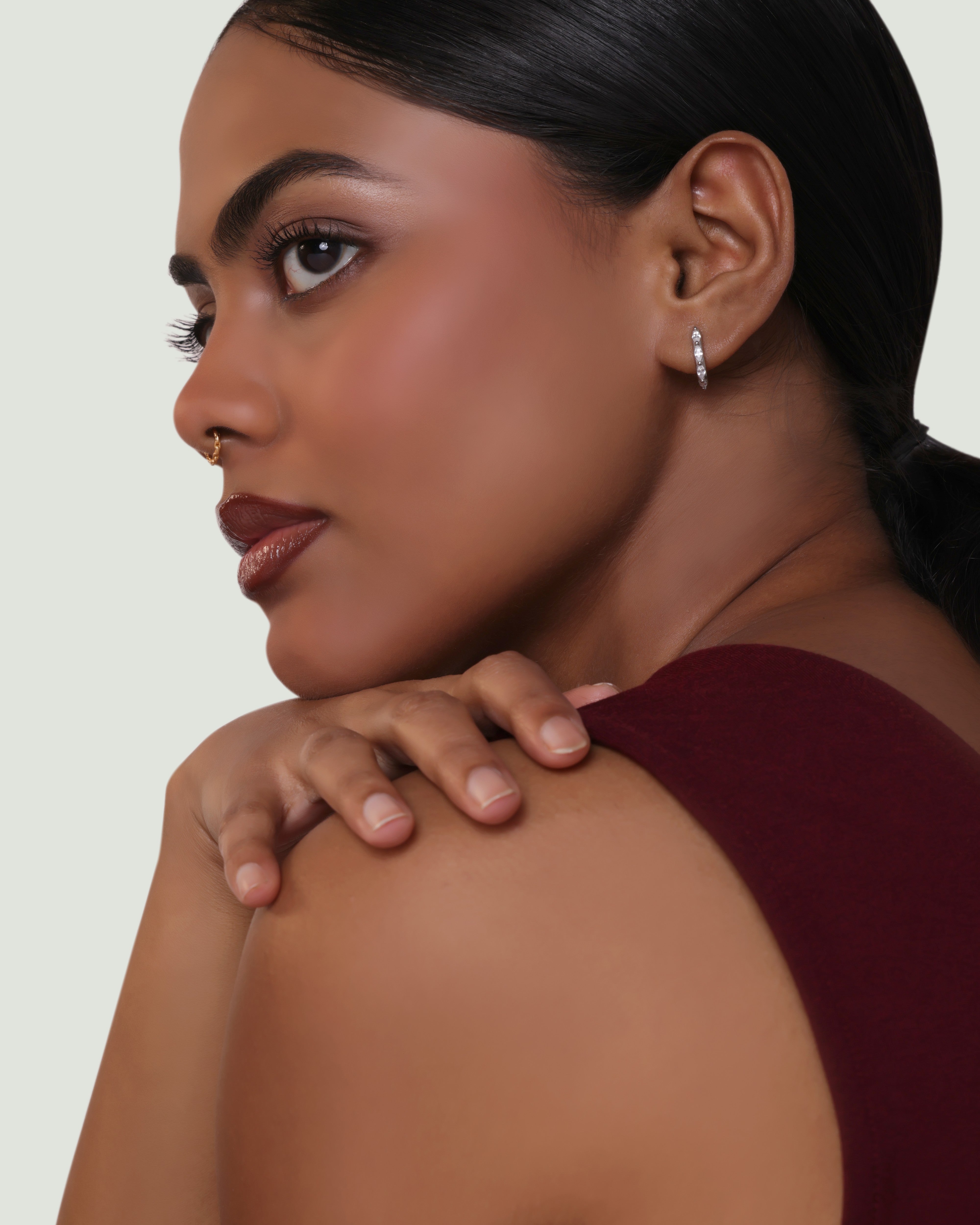 Marquise Stone Round Hoop Earrings