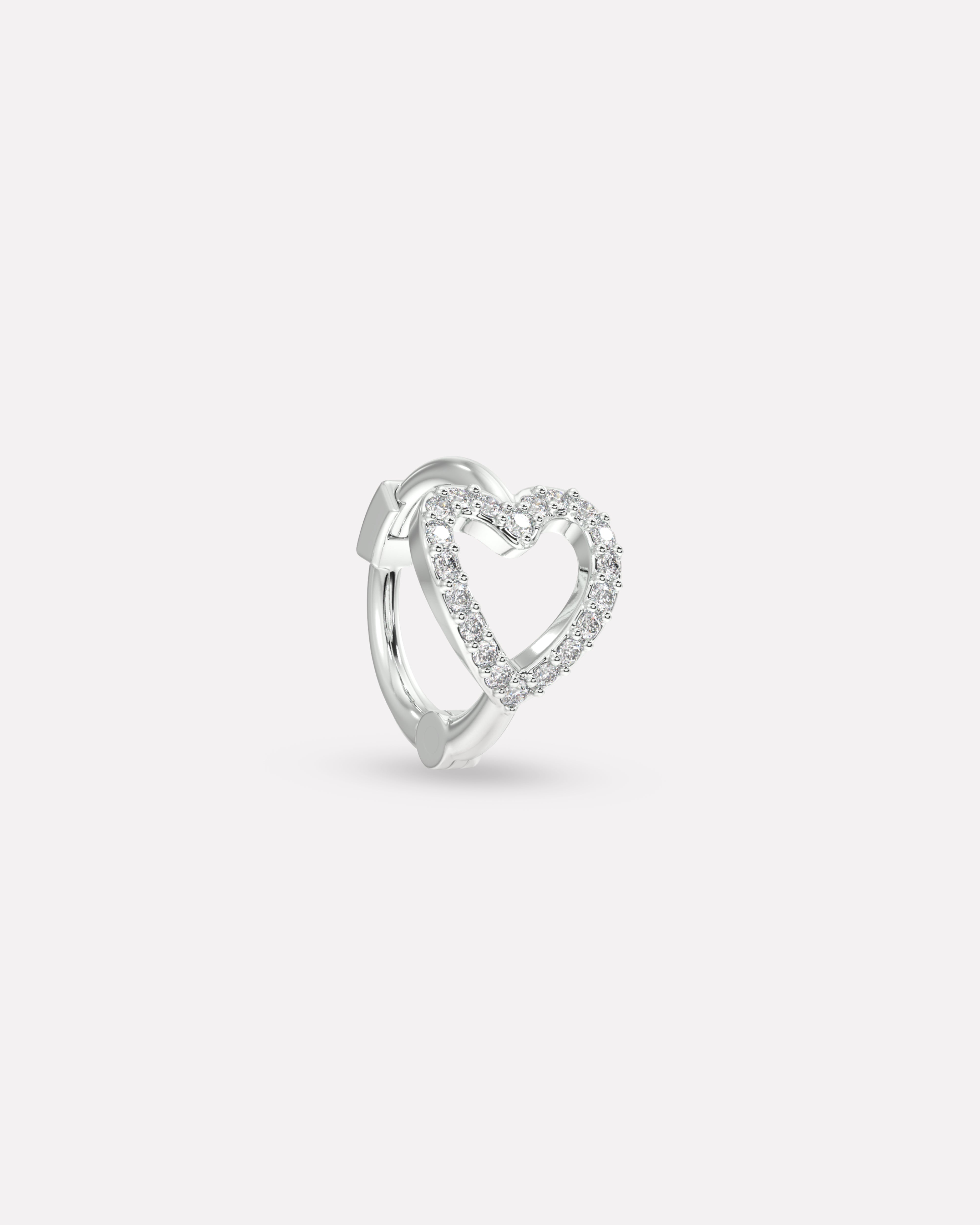 Stone Paved Heart Huggee Hoop Earrings
