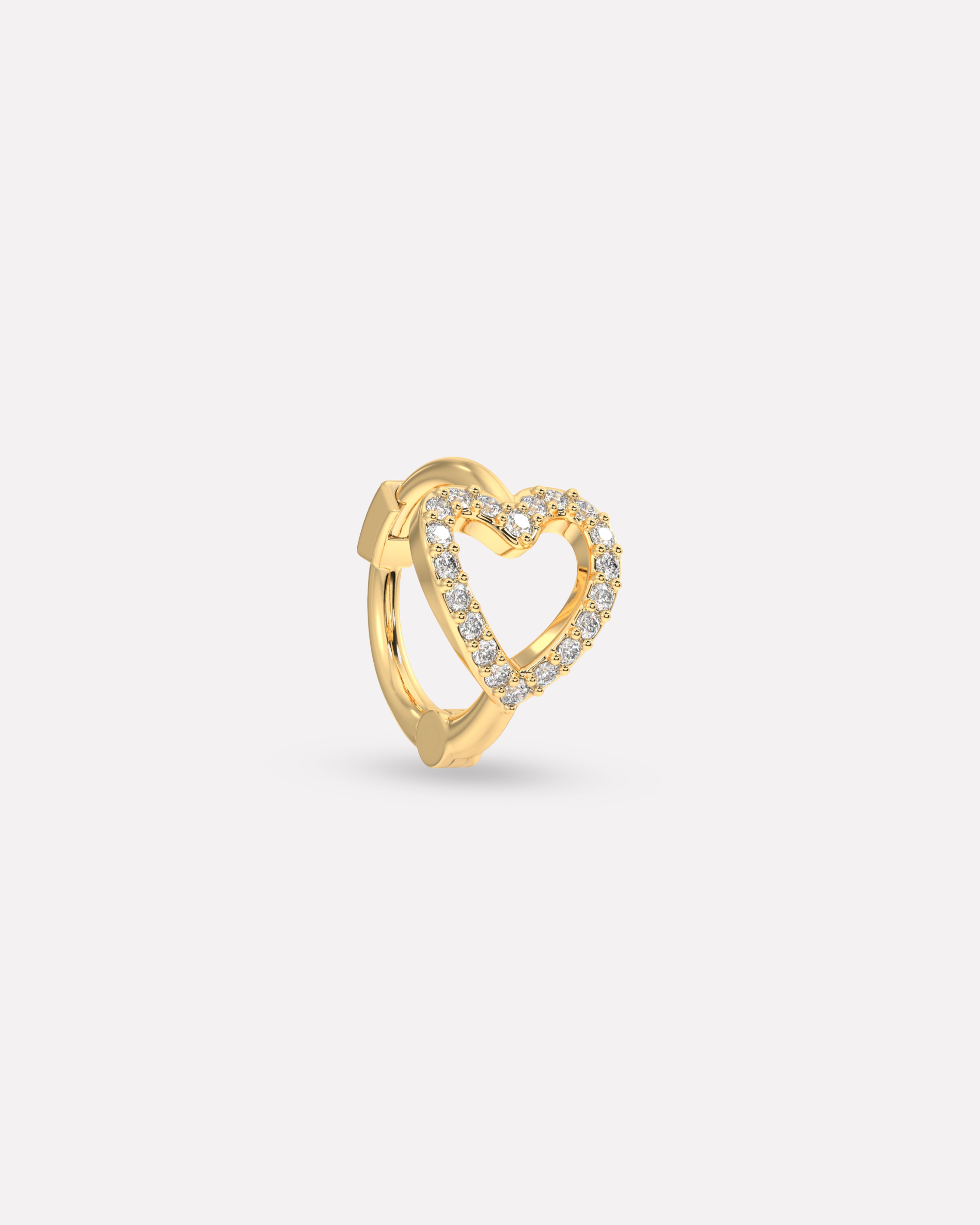 Stone Paved Heart Huggee Hoop Earrings