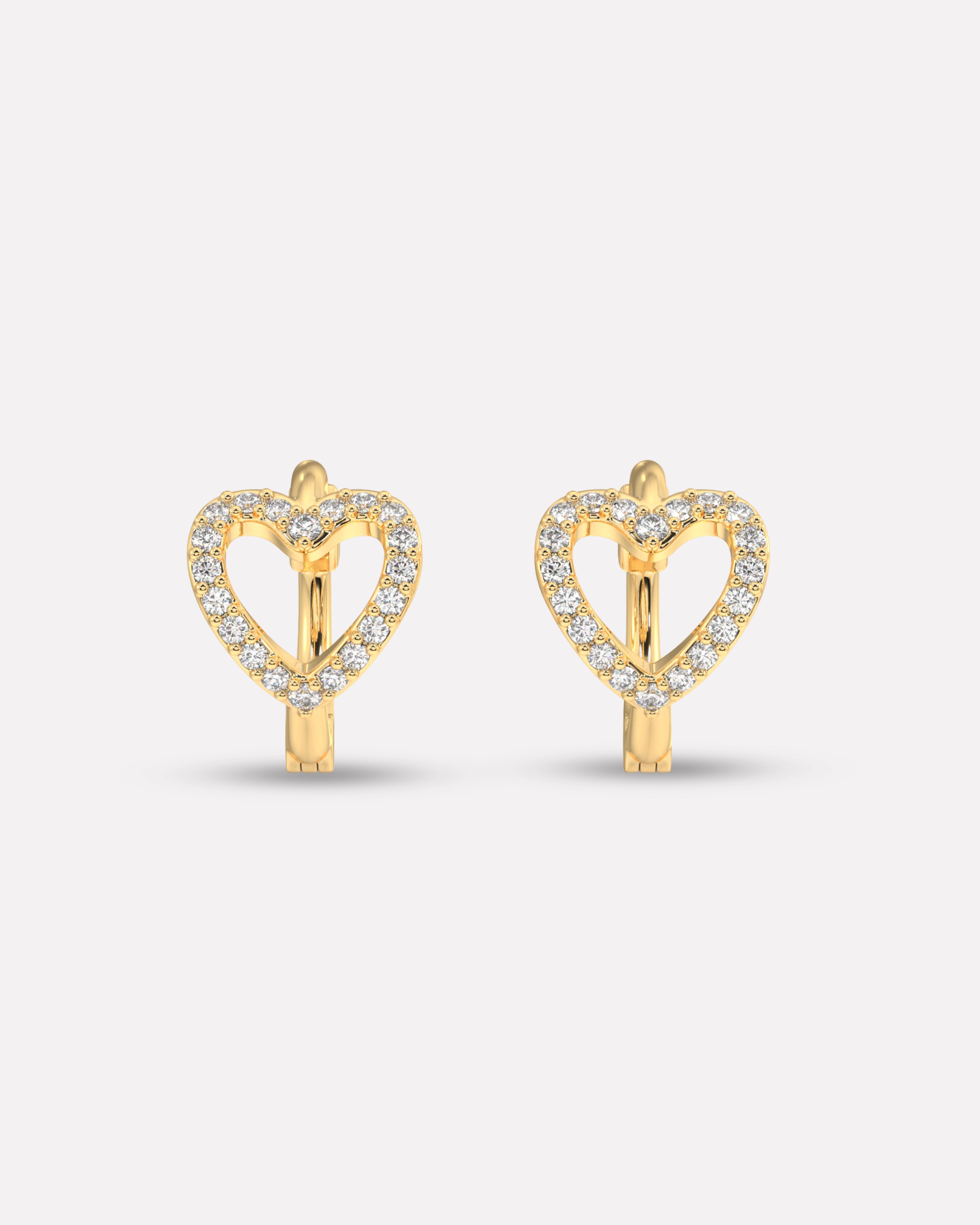 Stone Paved Heart Huggee Hoop Earrings