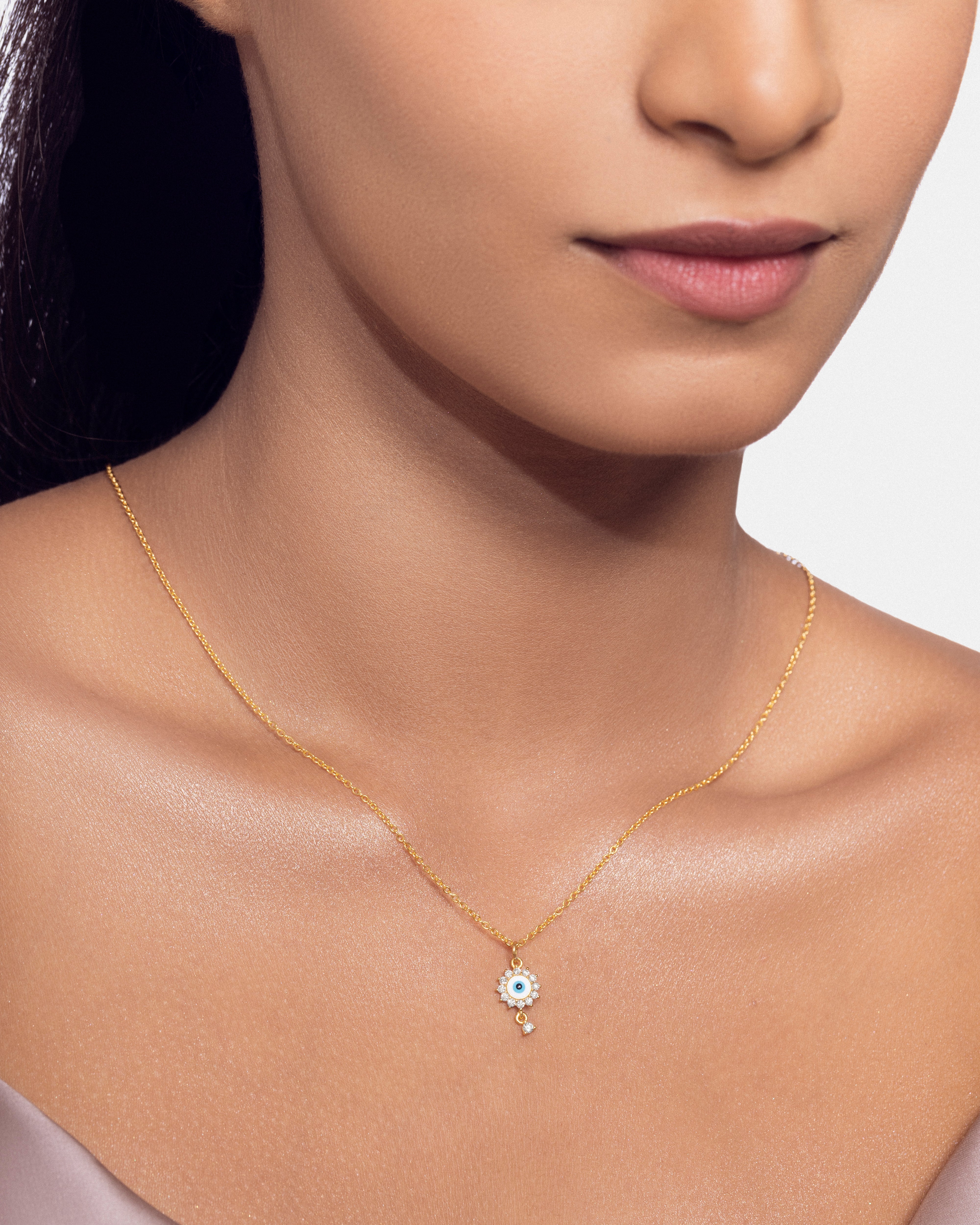 Dangling Enamel Eye Charm Necklace