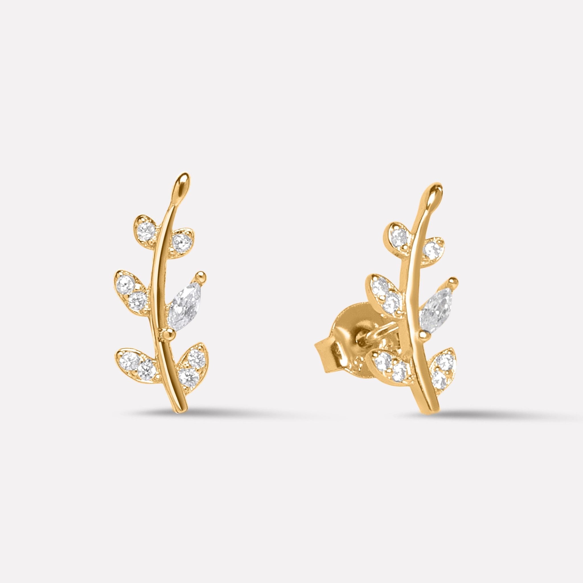 Luxury Zircon Paved Leaf Studs Earrings
