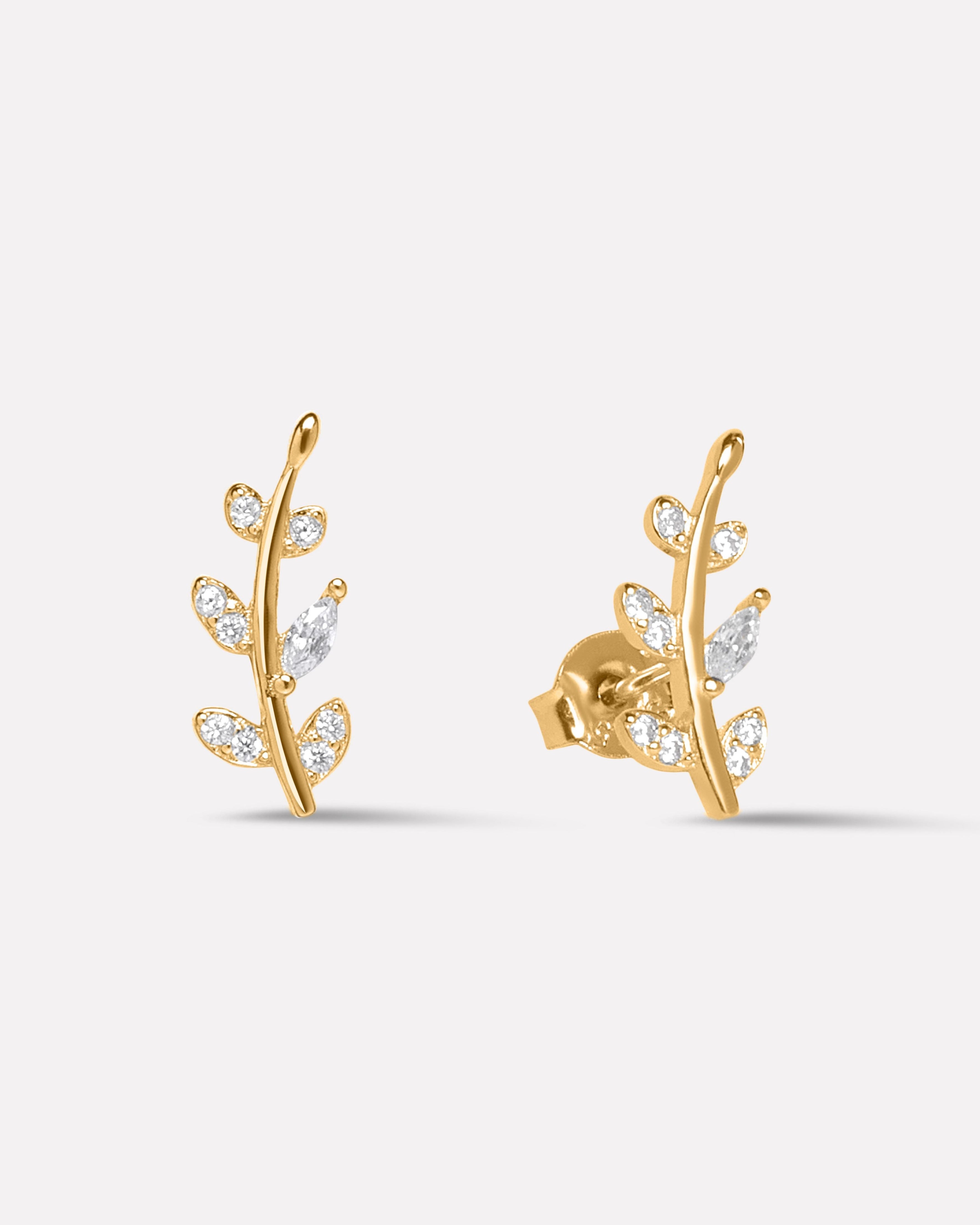 Luxury Zircon Paved Leaf Studs Earrings