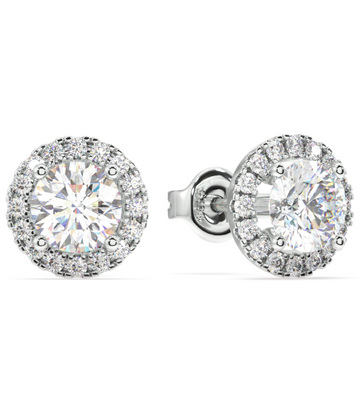 Round Solitaire With Zircon Lining Bold Size Stud Earrings