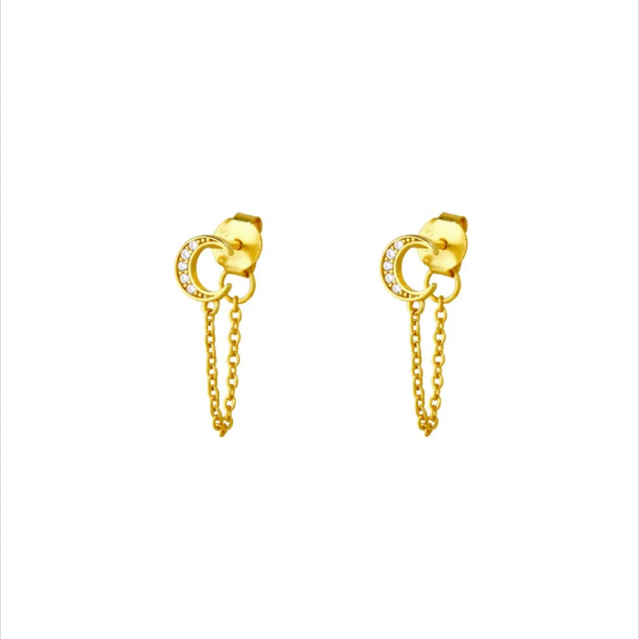 Crescent Moon Chain Earrings