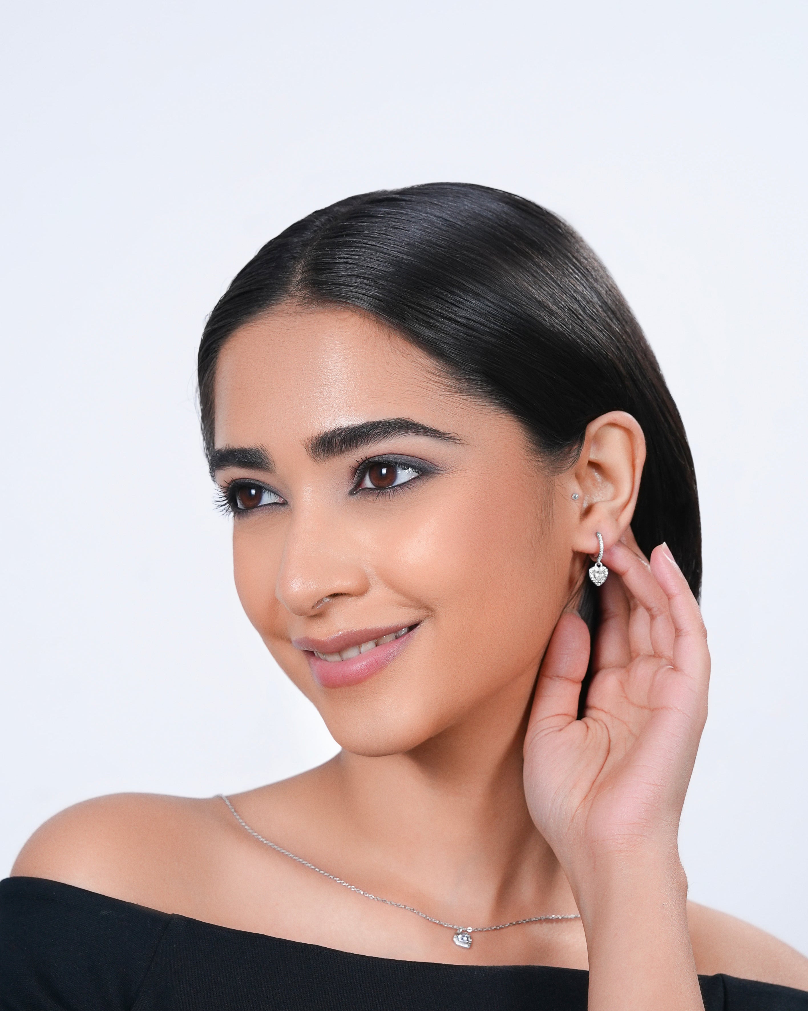 Eternal Love Solitaire Heart Hoops Earrings