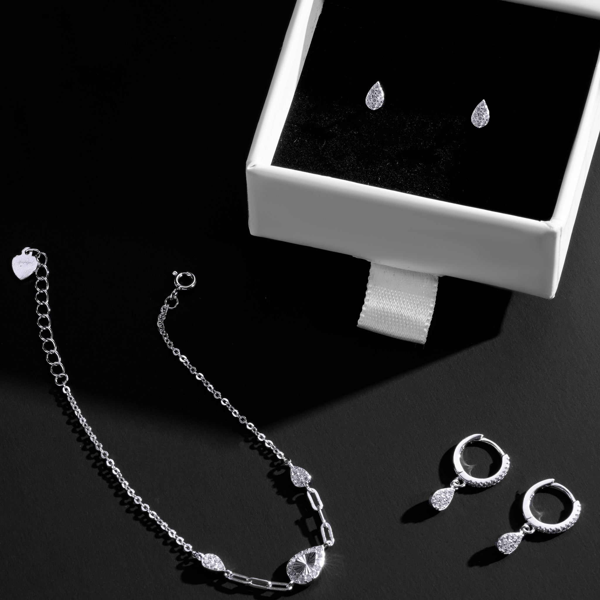 Silver Droplet Jewelry Set Bundle