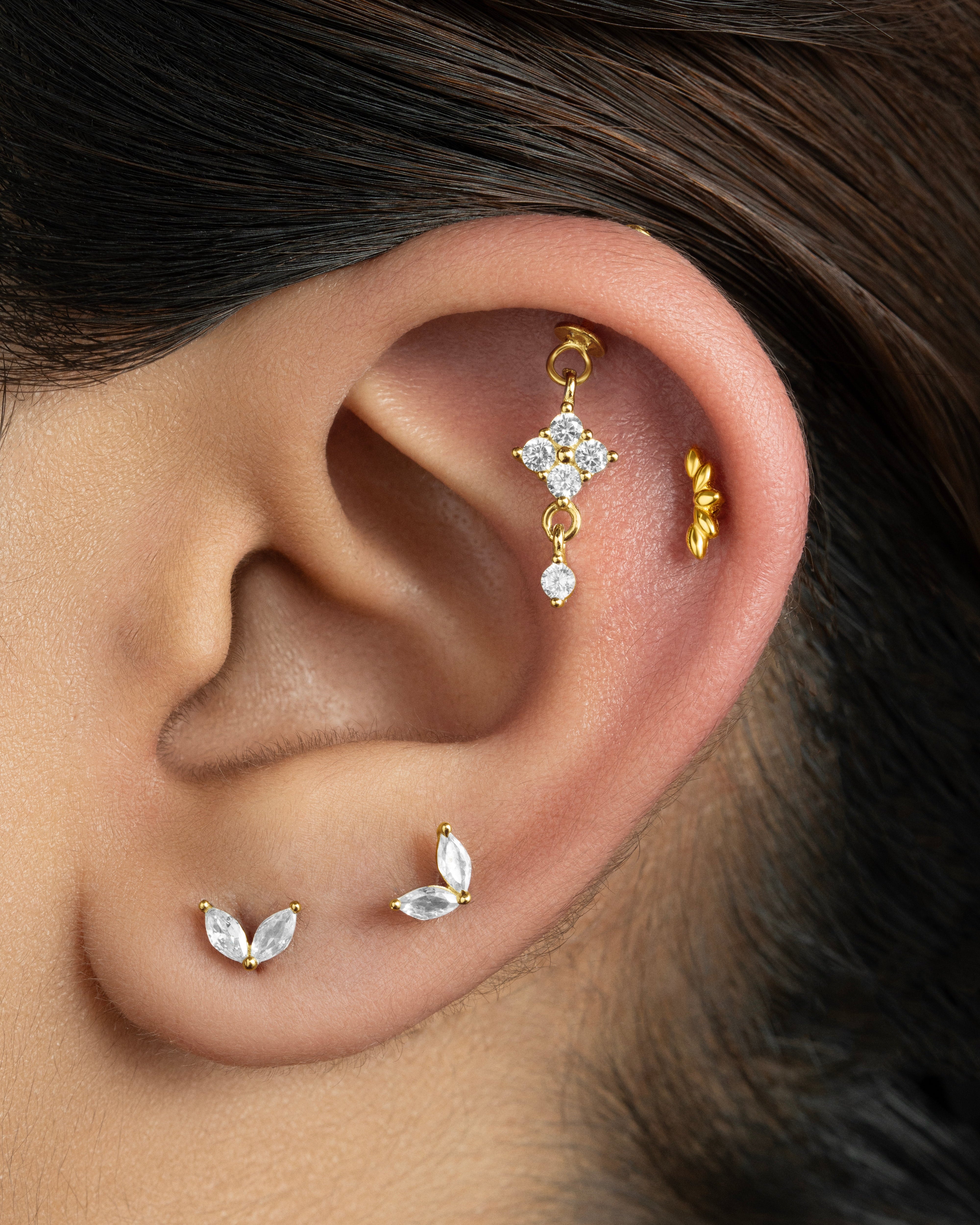 Twin Petals Flat Back Screw Stud Earrings