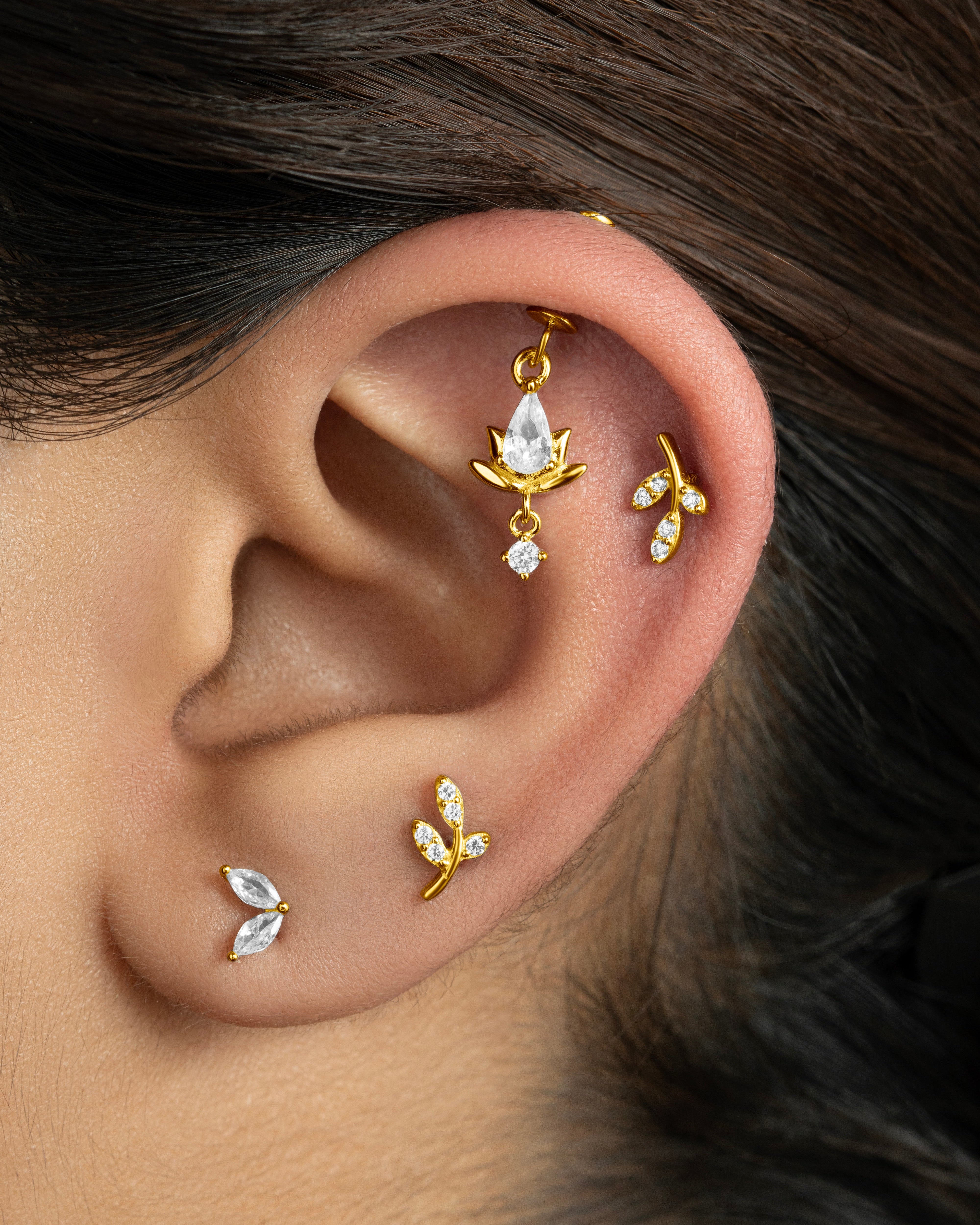 Curvy Leaf Flat Back Screw Stud Earrings