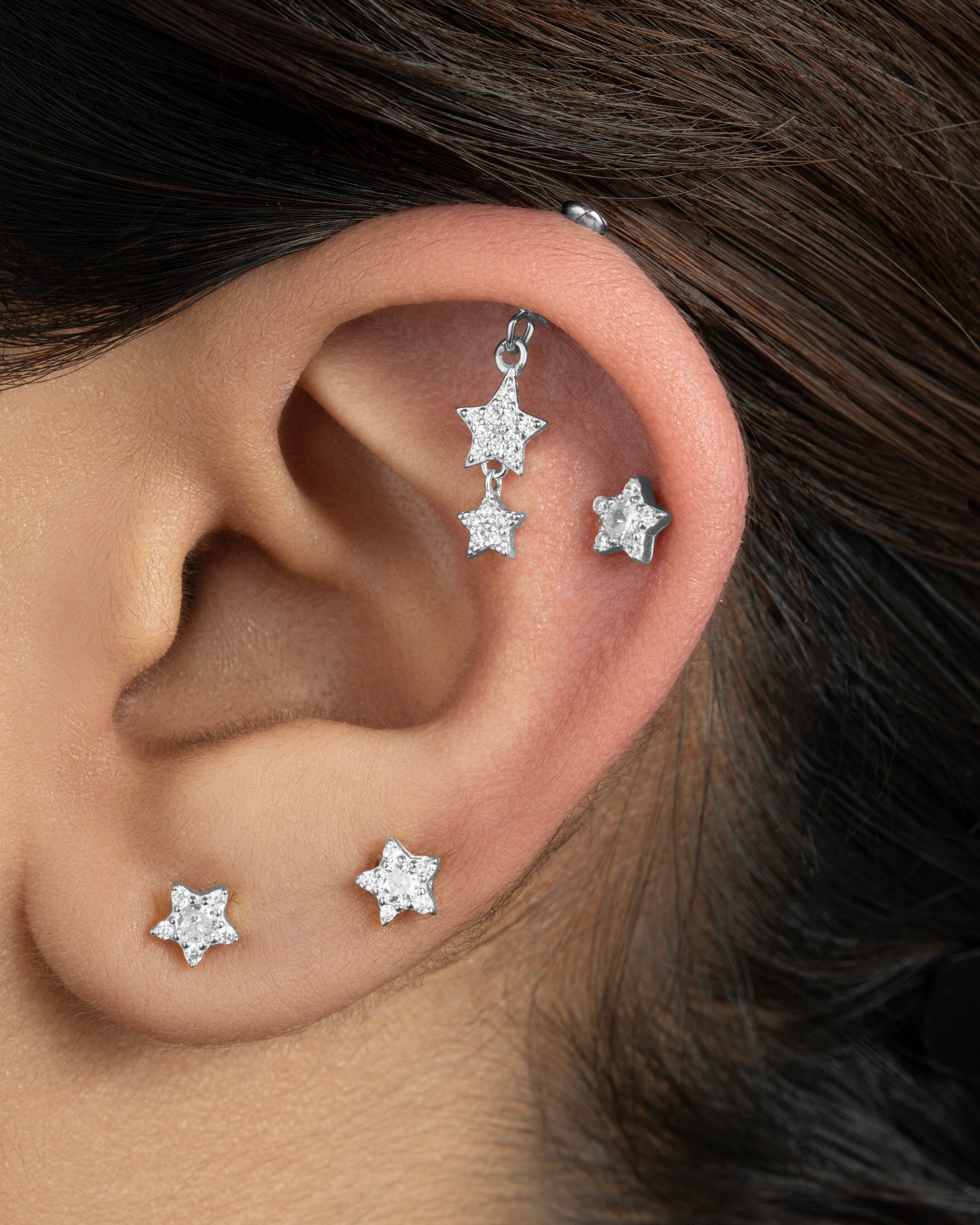 Star Threaded Flat Back Screw Stud Earrings