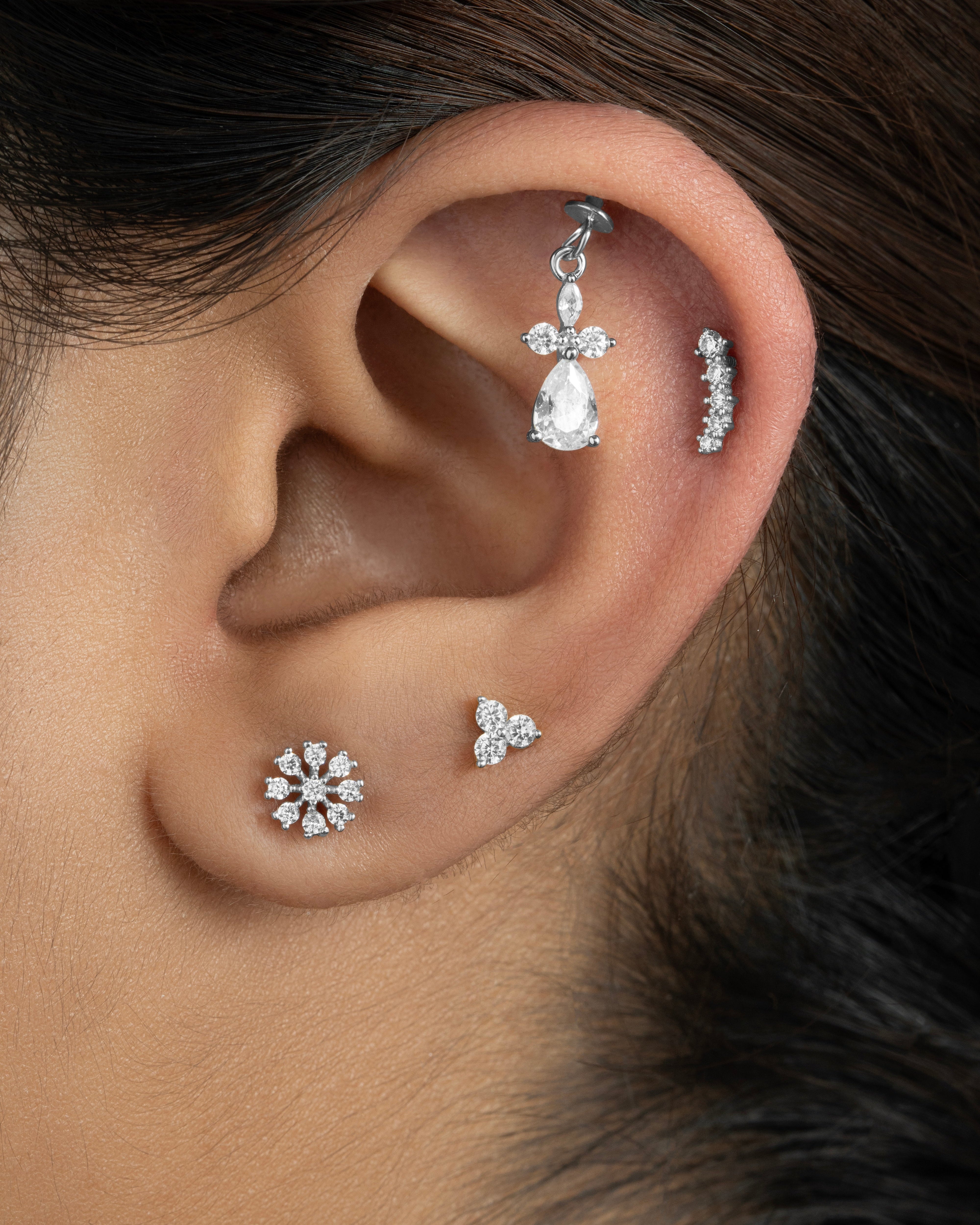 Radiant Tri Zirconia Flat Back Screw Stud Earrings