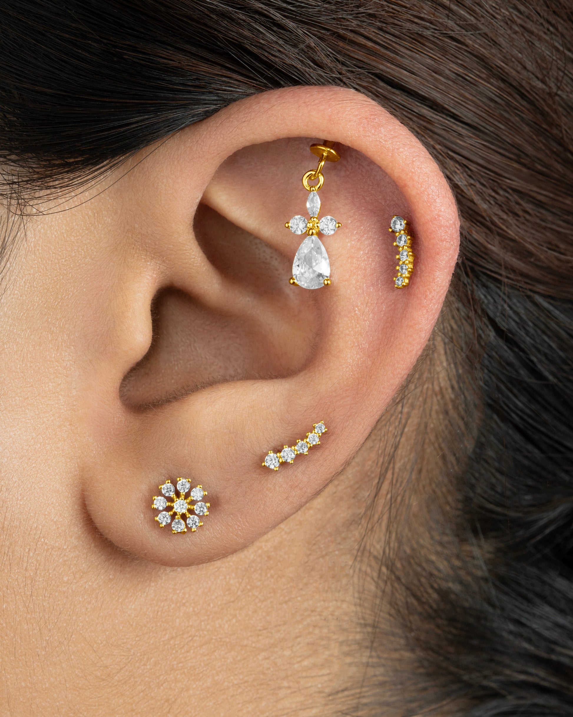 Minimalist marquise cut CZ climber earrings on 925 sterling silver