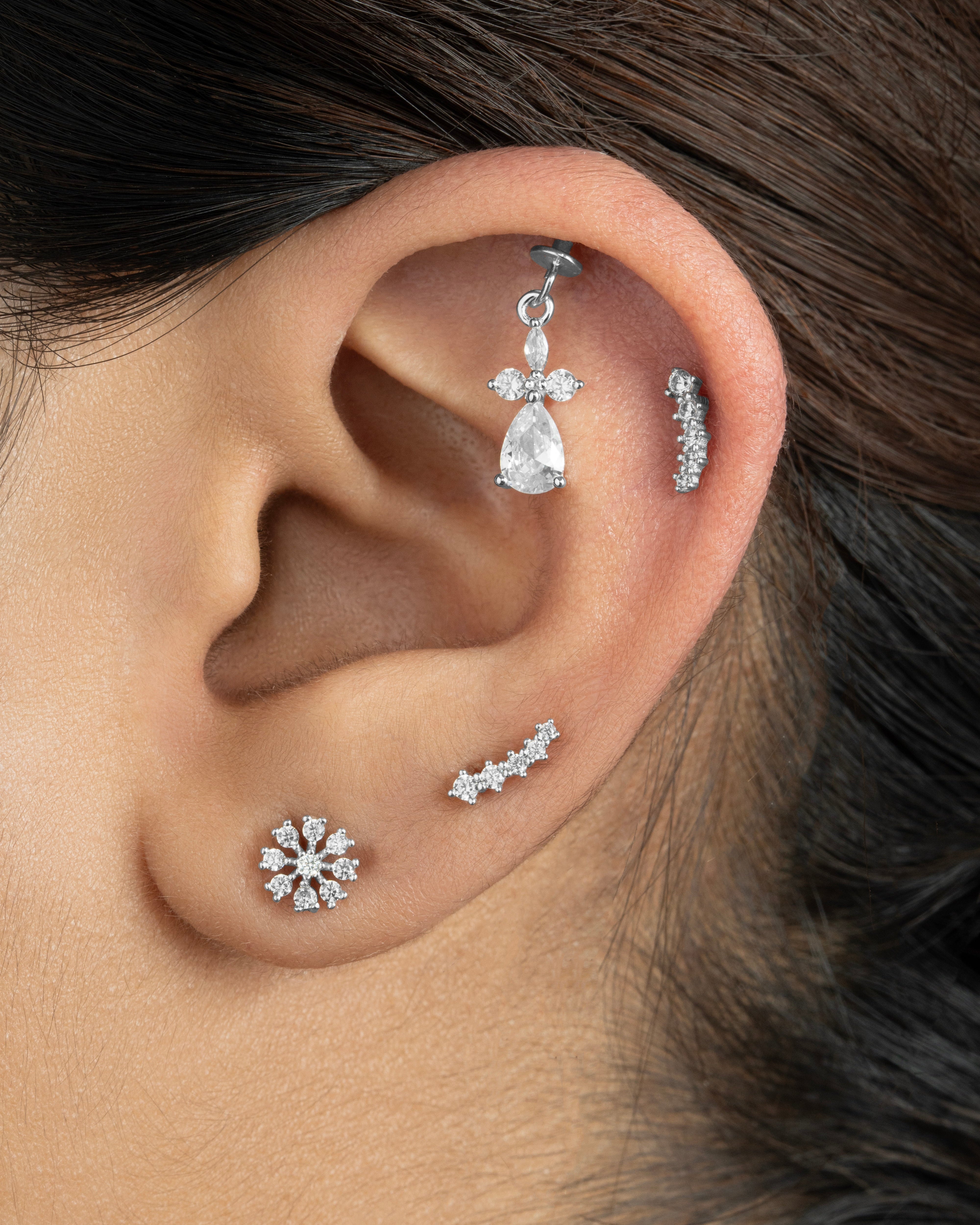 Multi Stone Climber Flat Back South Screw Stud Earrings