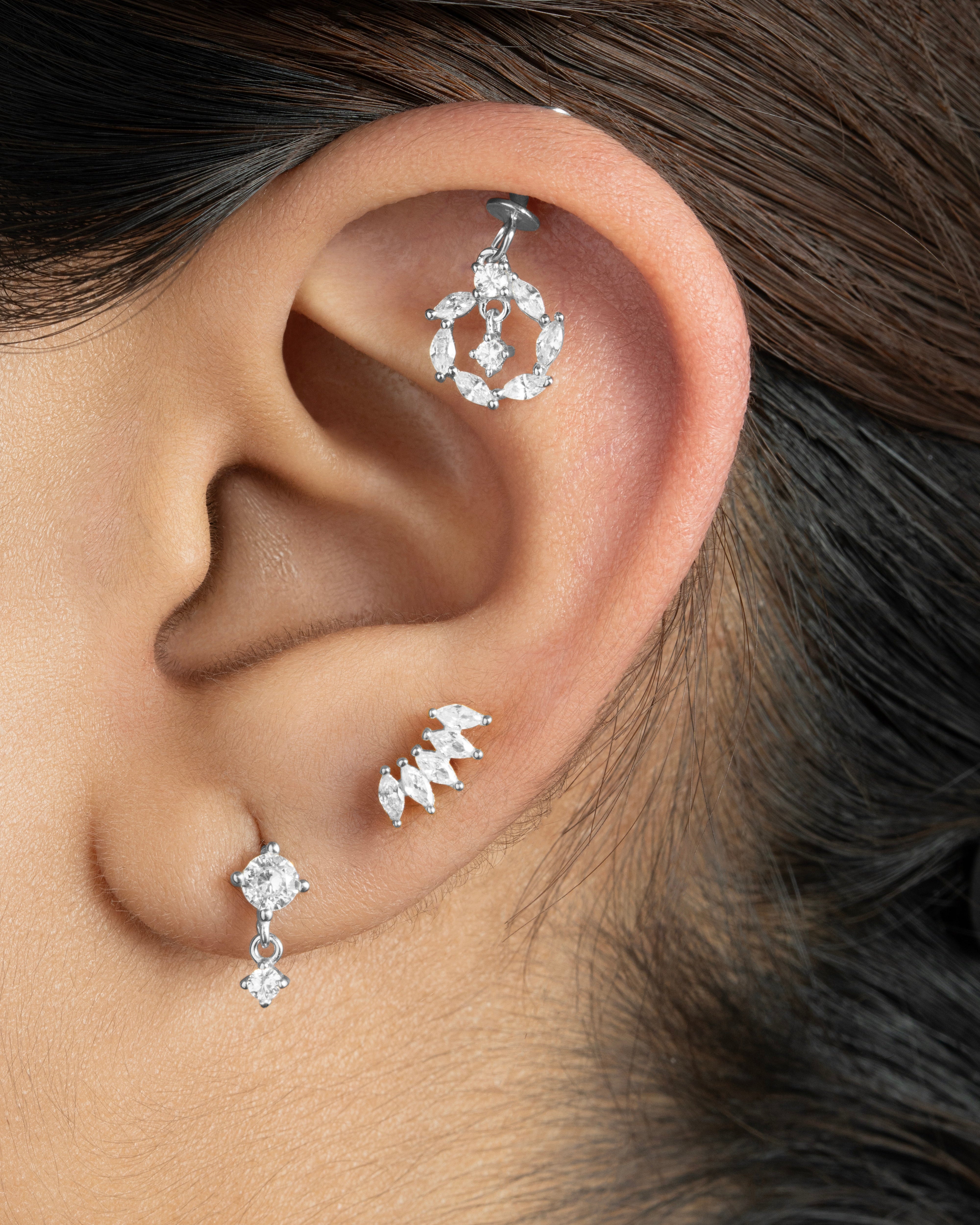 Marquise Crown Flat Back Screw Stud Earrings