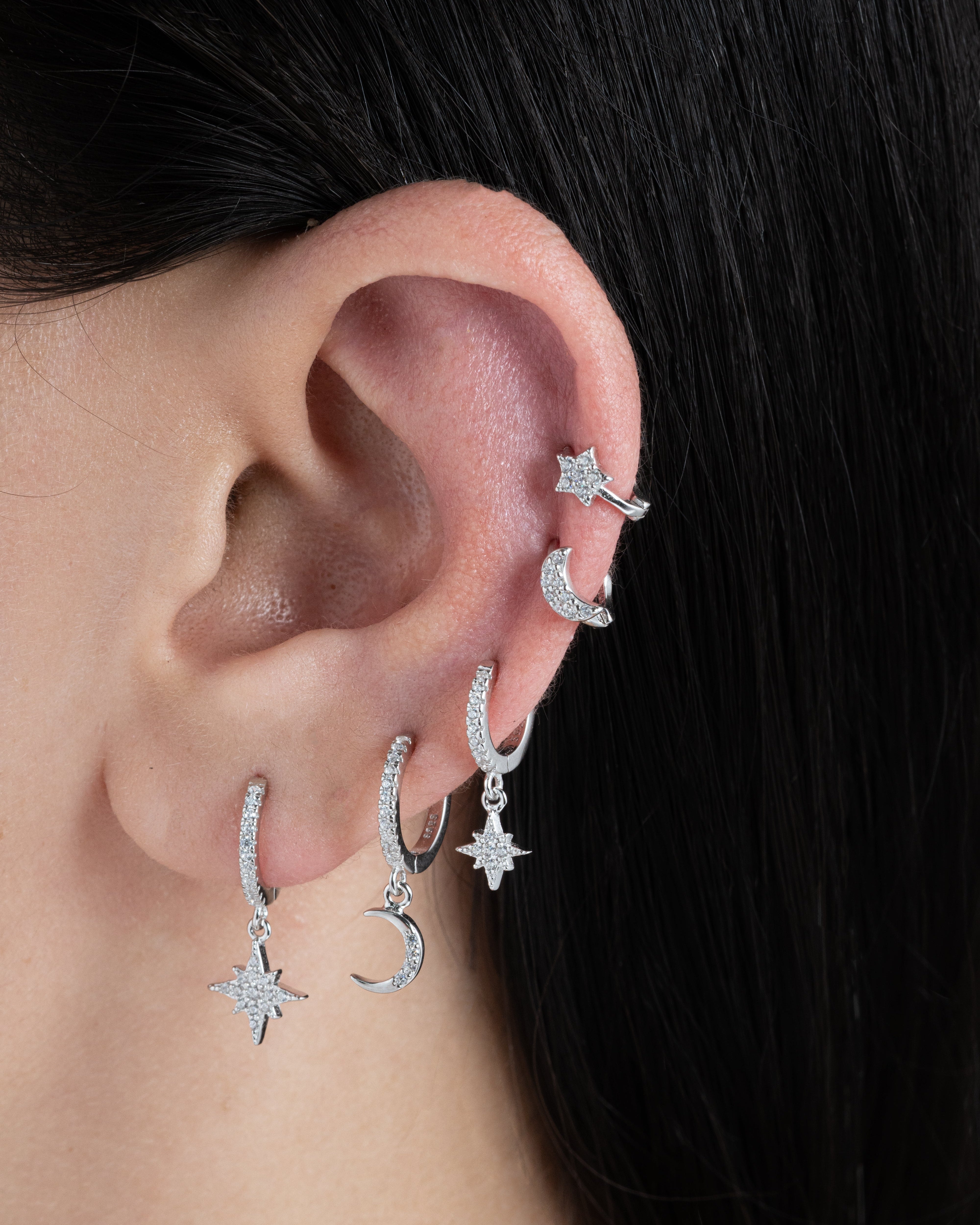 Moon Star Charm Hoop Earrings