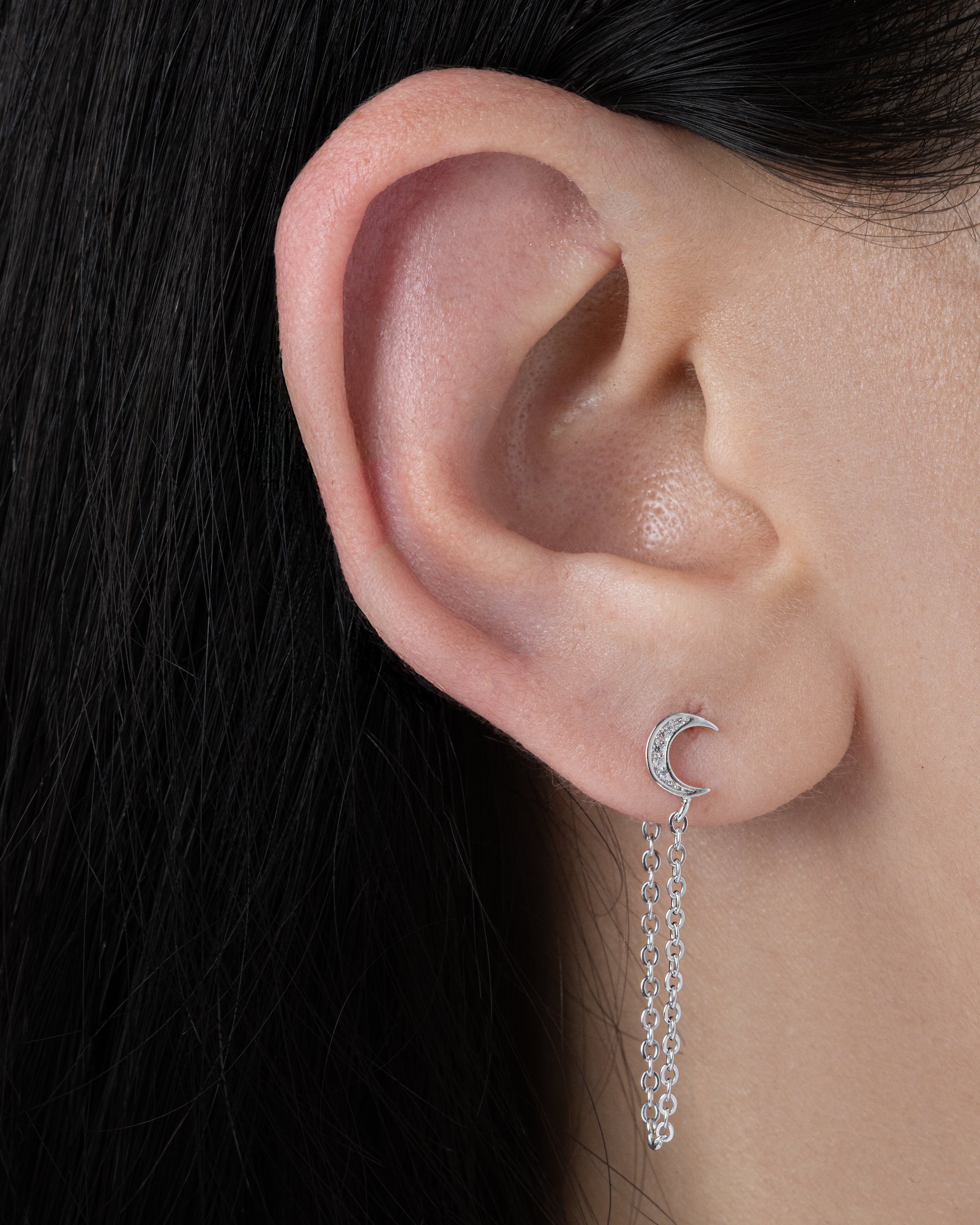 Crescent Moon Chain Earrings