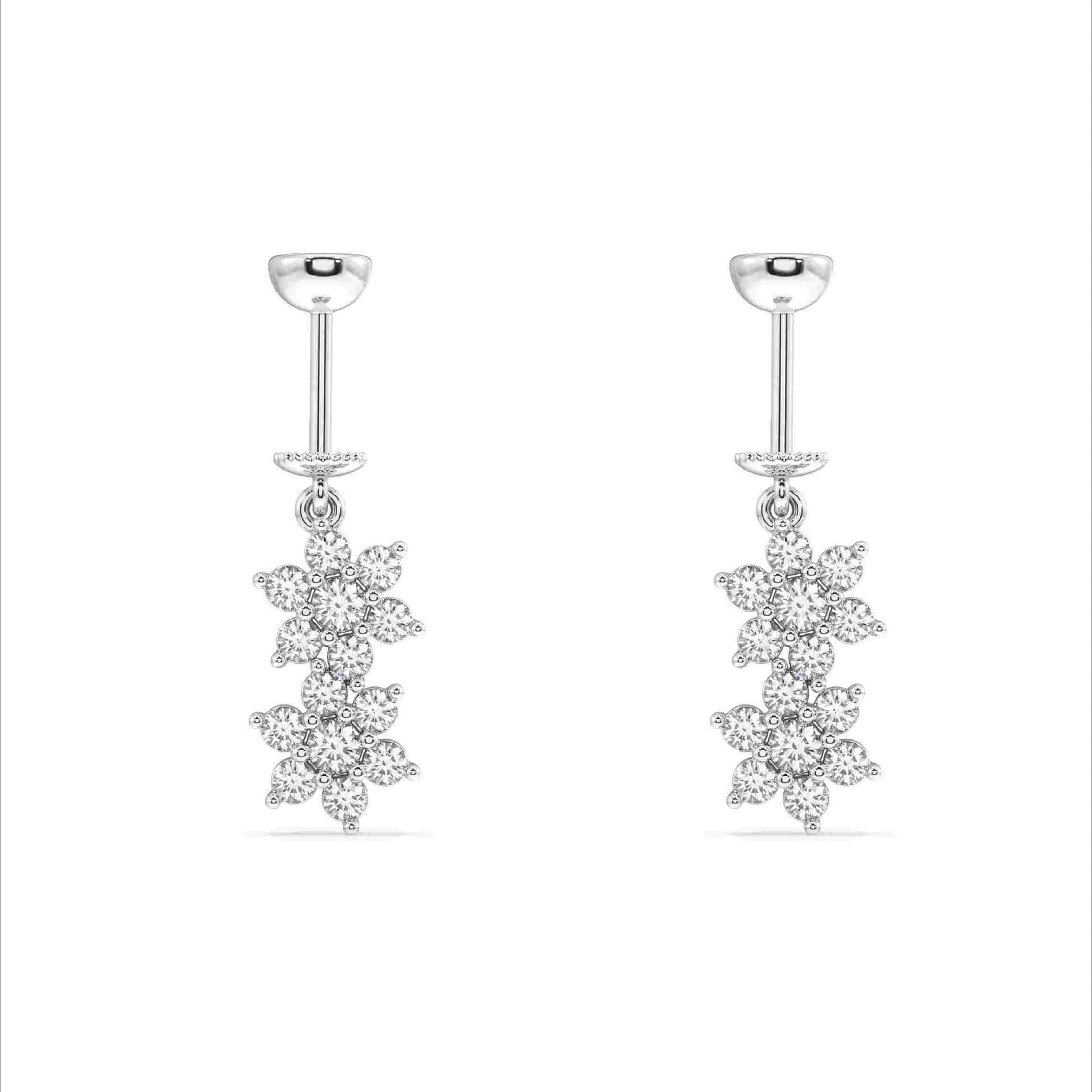 Double Flower Helix Hanging Earrings