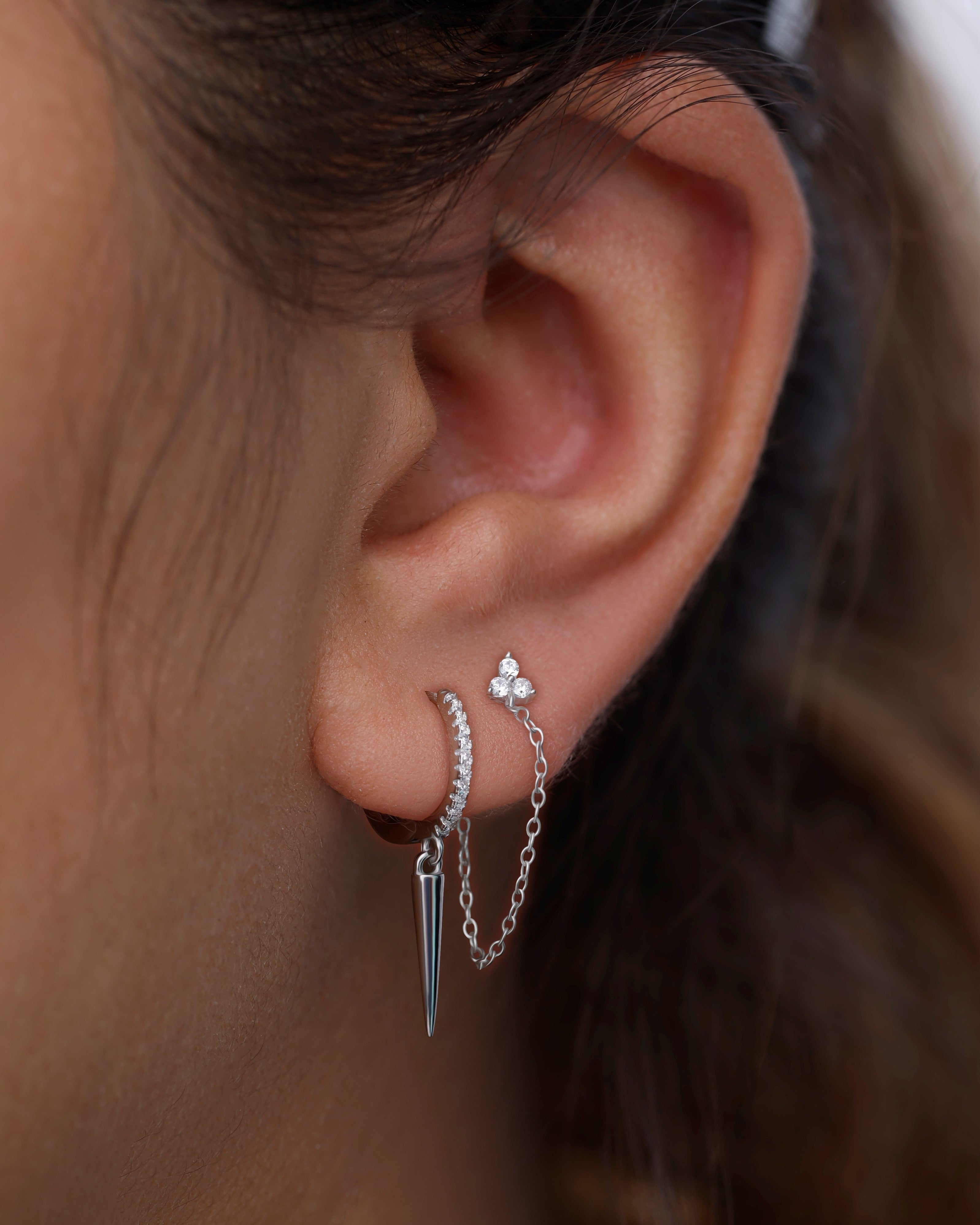 Tri Flower Dangler Chain Earrings