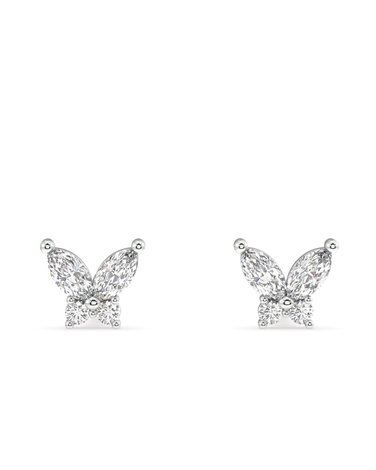 "Front View of Butterfly Stud Earrings - Rhodium-Plated Jewelry"