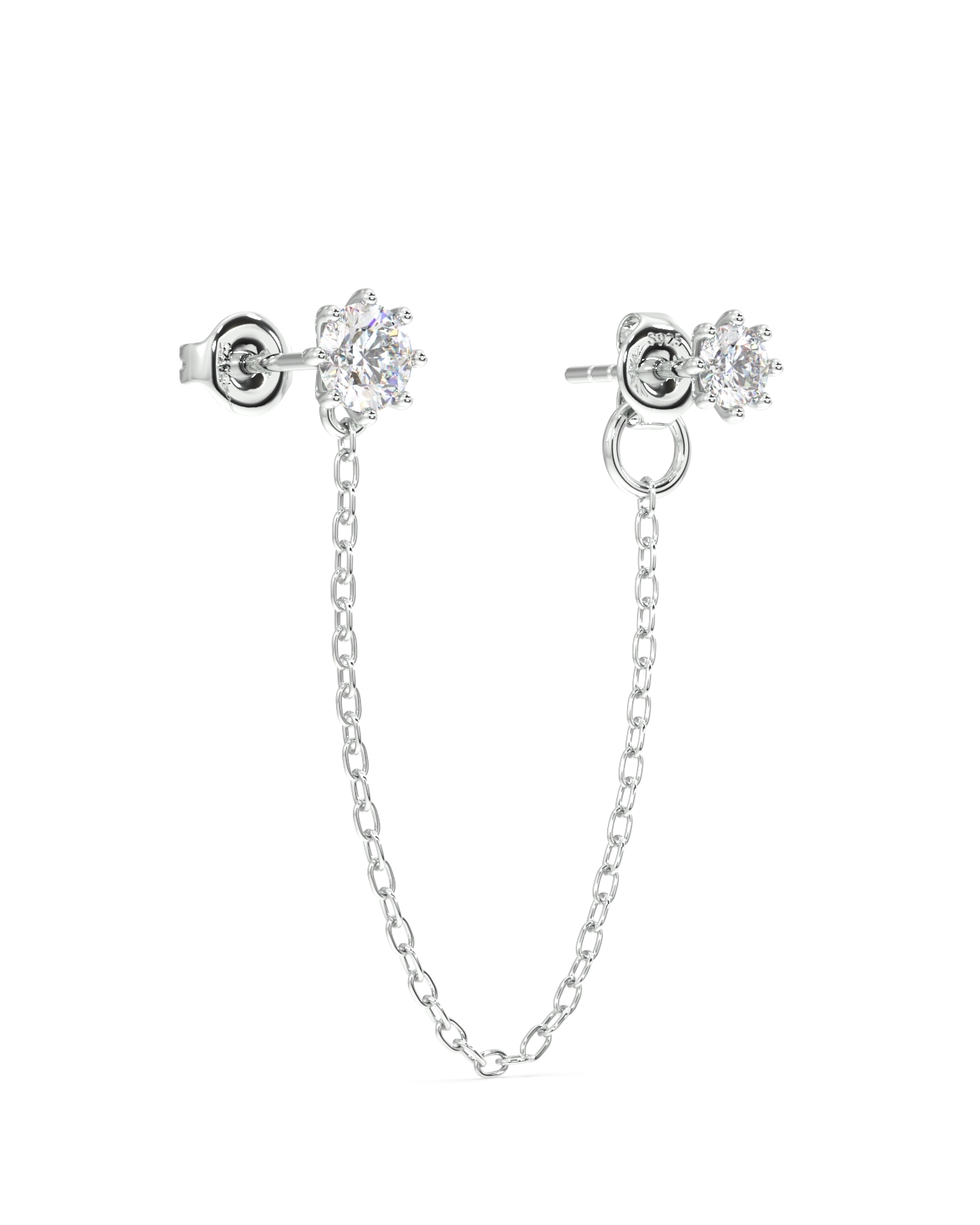 Single Solitaire 3 In 1 Connector Chain Earrings