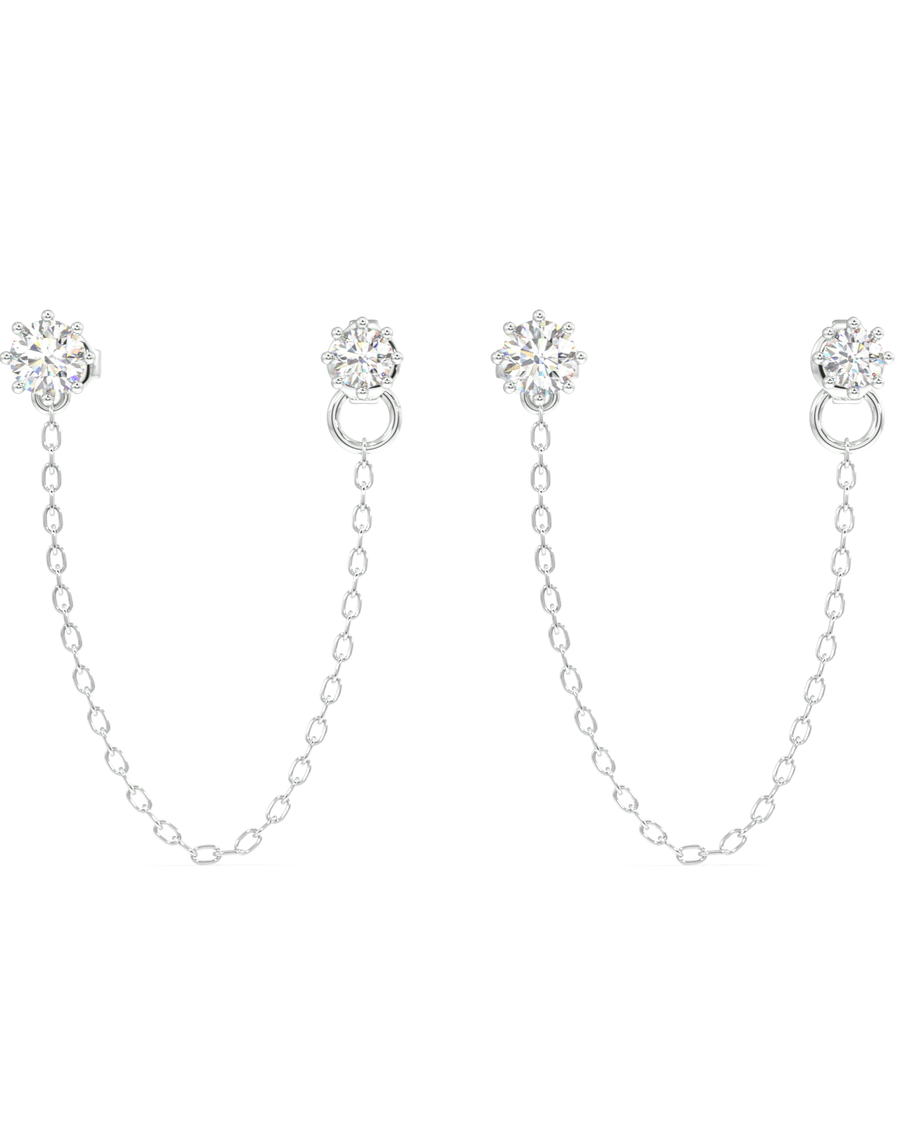 Single Solitaire 3 In 1 Connector Chain Earrings