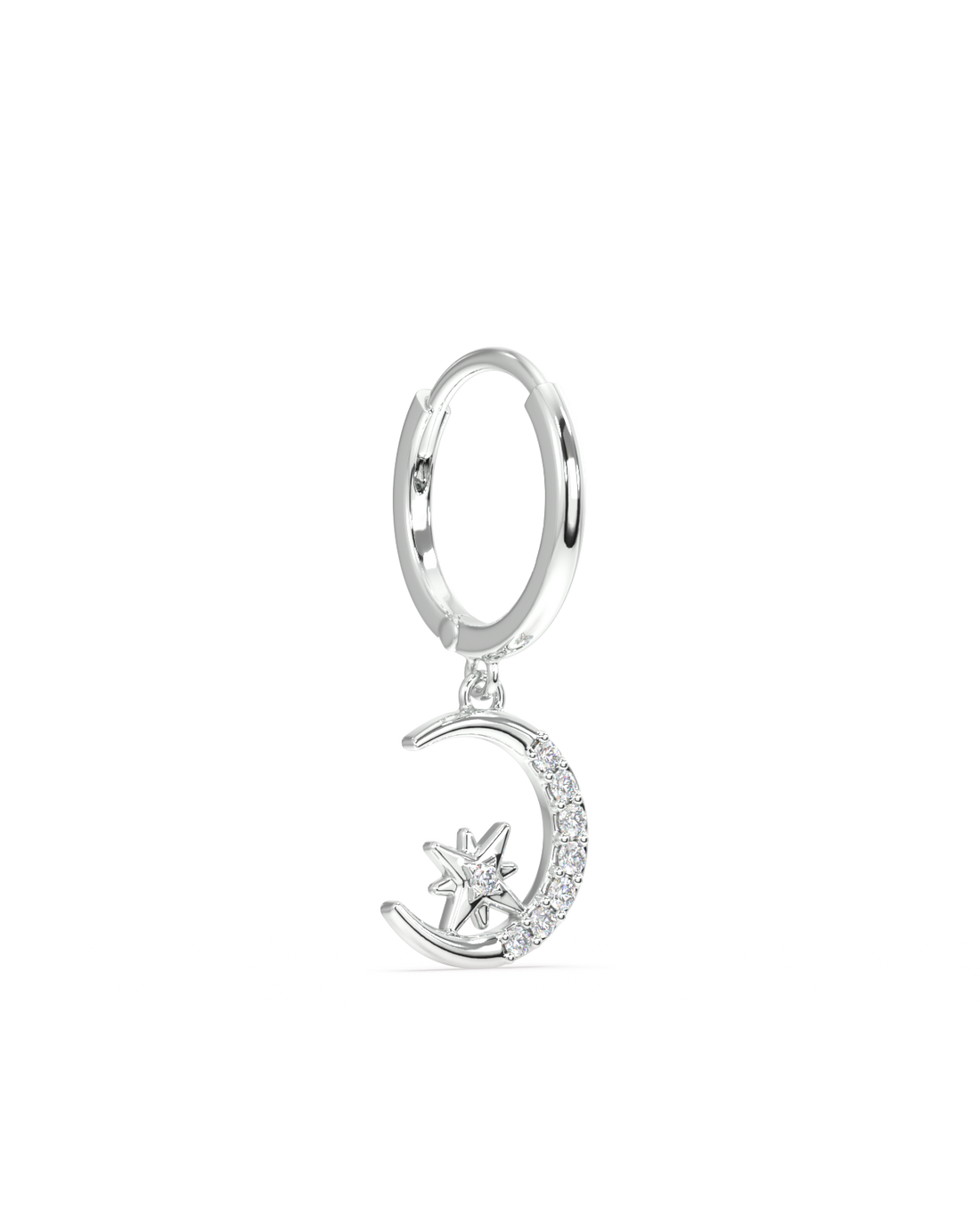 Zircon Moon With Star Hoop Earrings