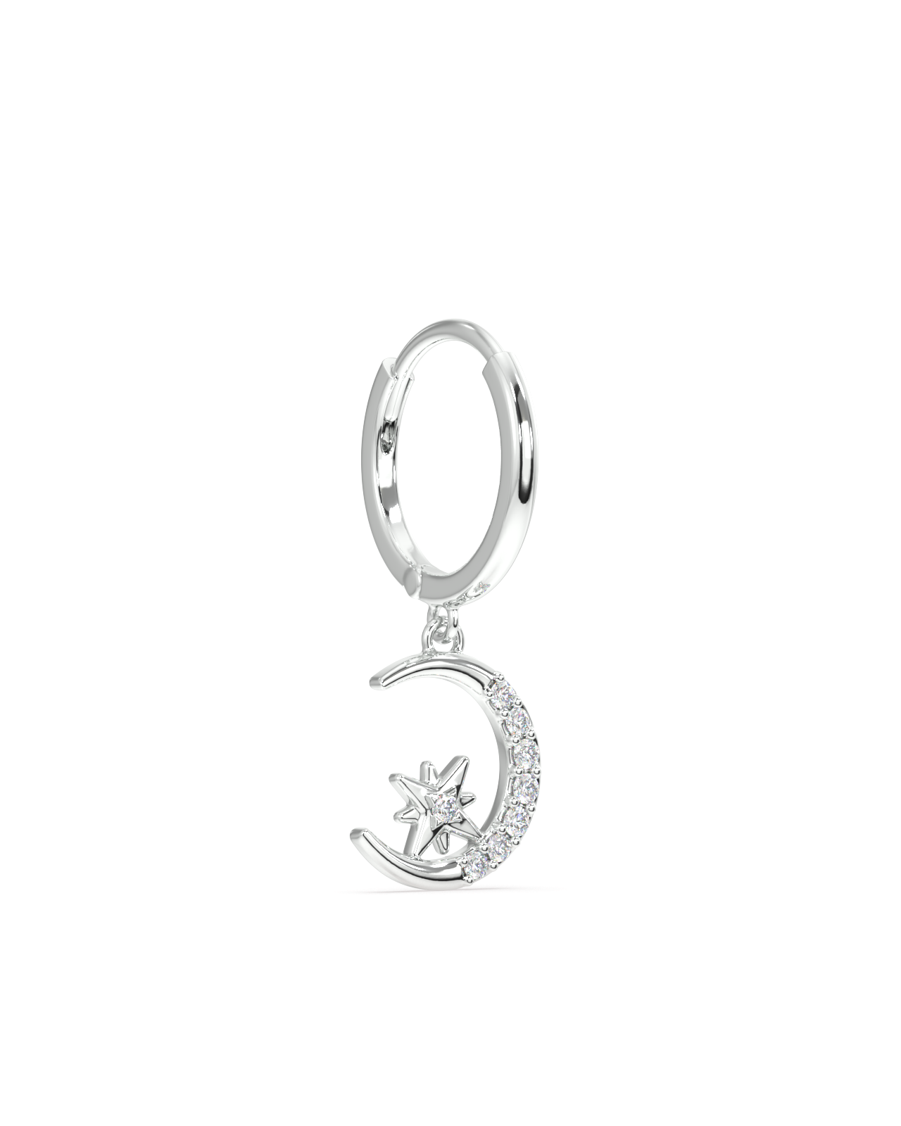 Zircon Moon With Star Hoop Earrings