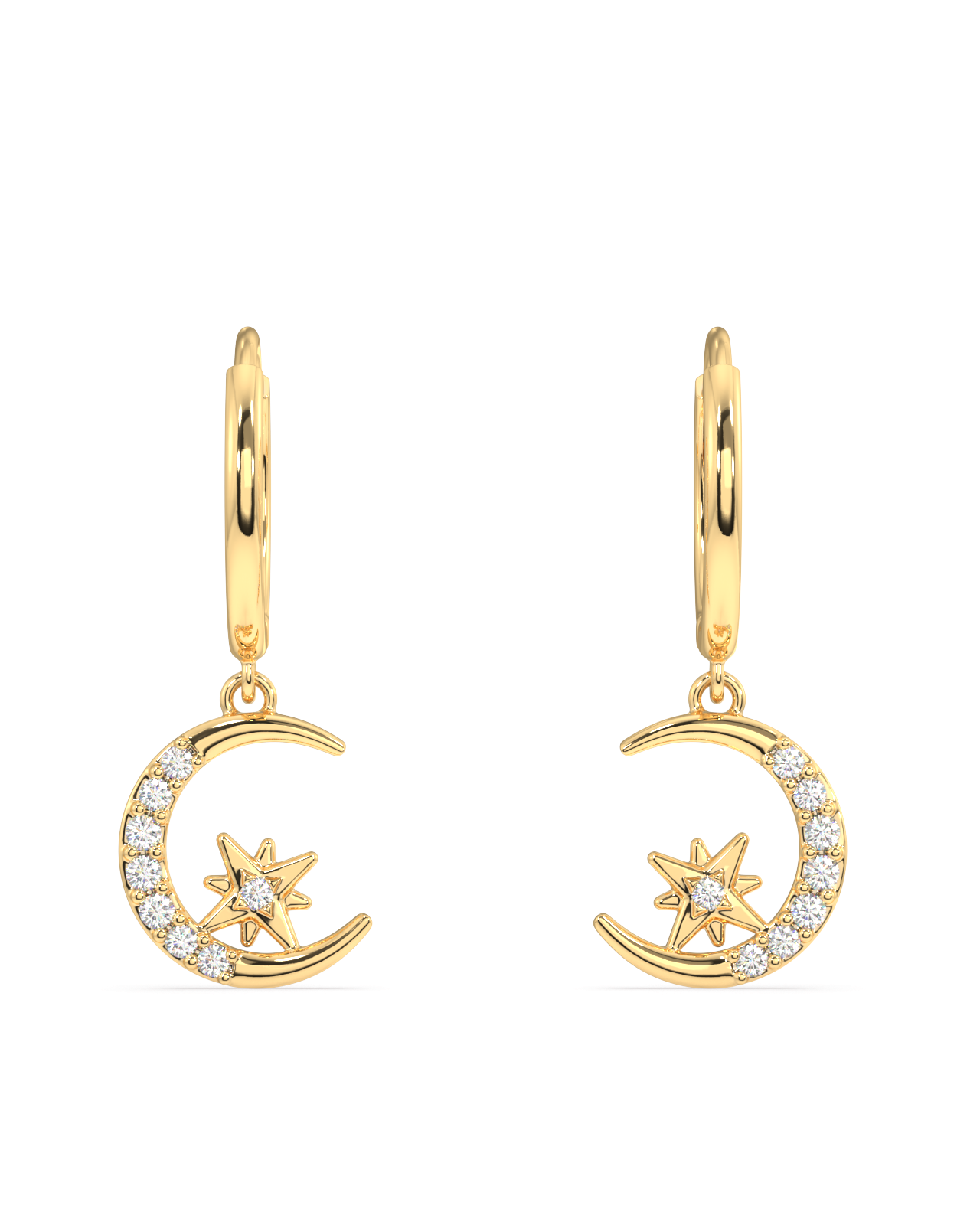 Zircon Moon With Star Hoop Earrings