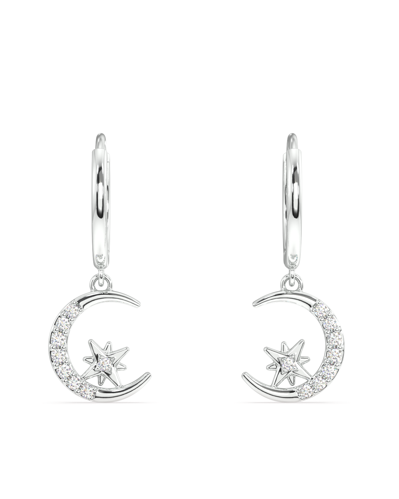 Zircon Moon With Star Hoop Earrings
