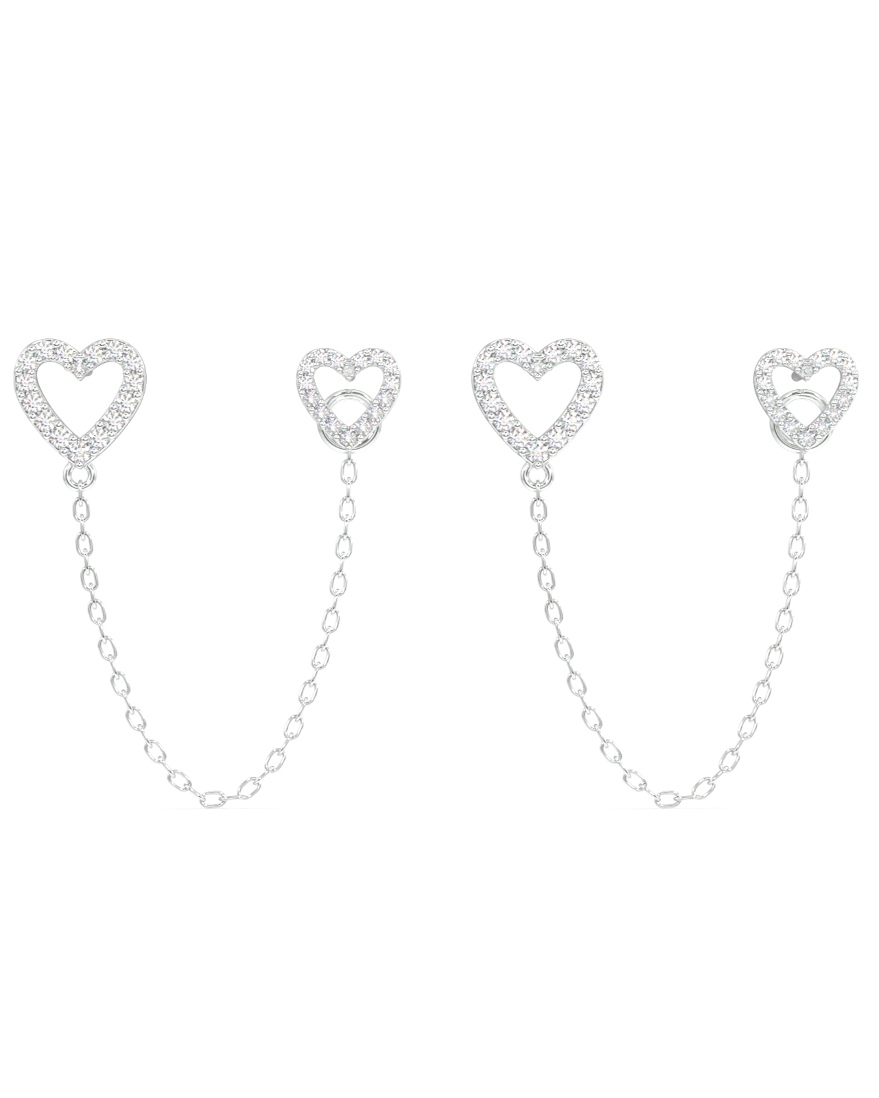 Hollow Heart Connector 3 In 1 Chain Earrings