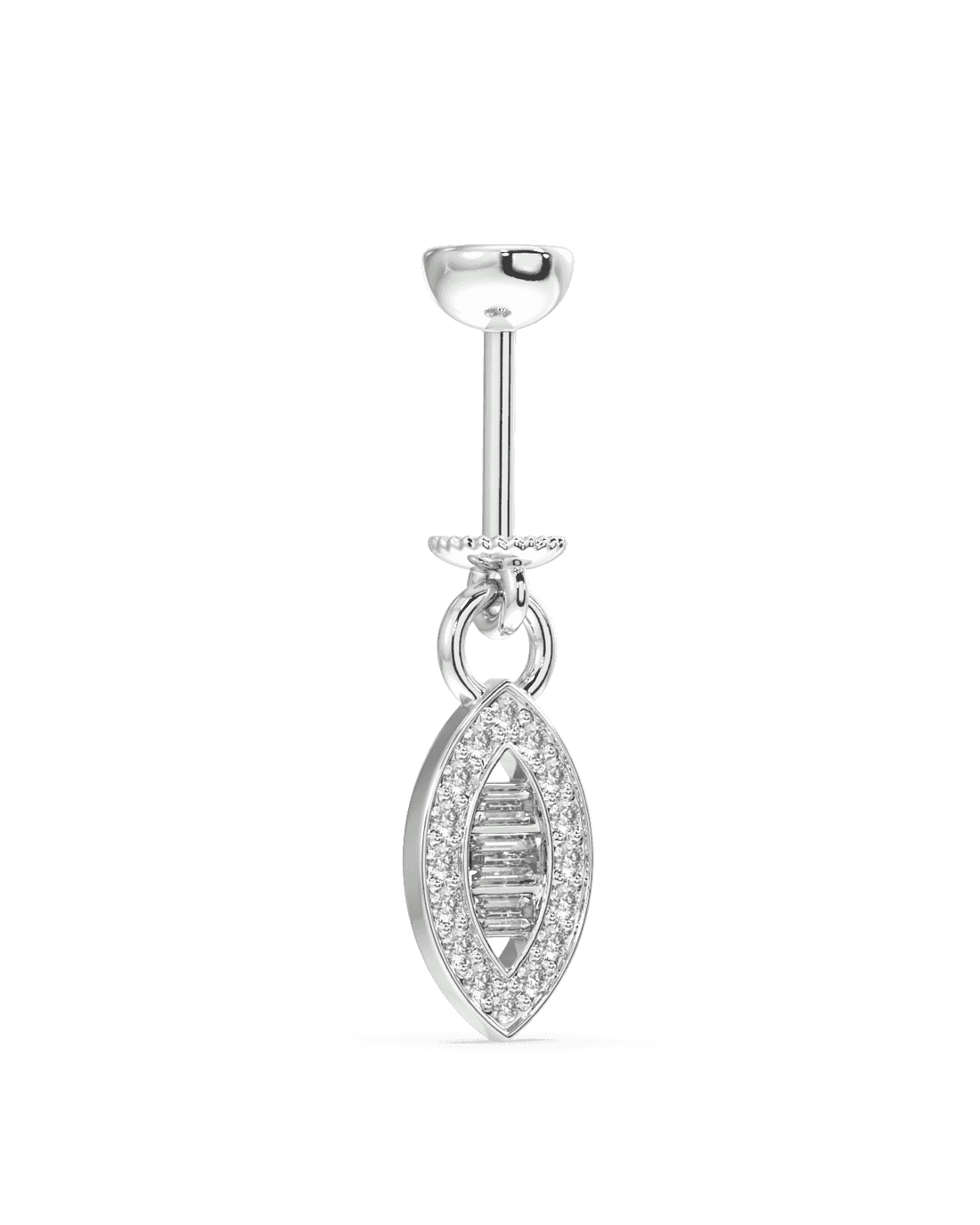 Baguette stone earrings in ellipse helix design with silver screw-back hanging charm, featuring a sparkling pavé finish for a sophisticated look.