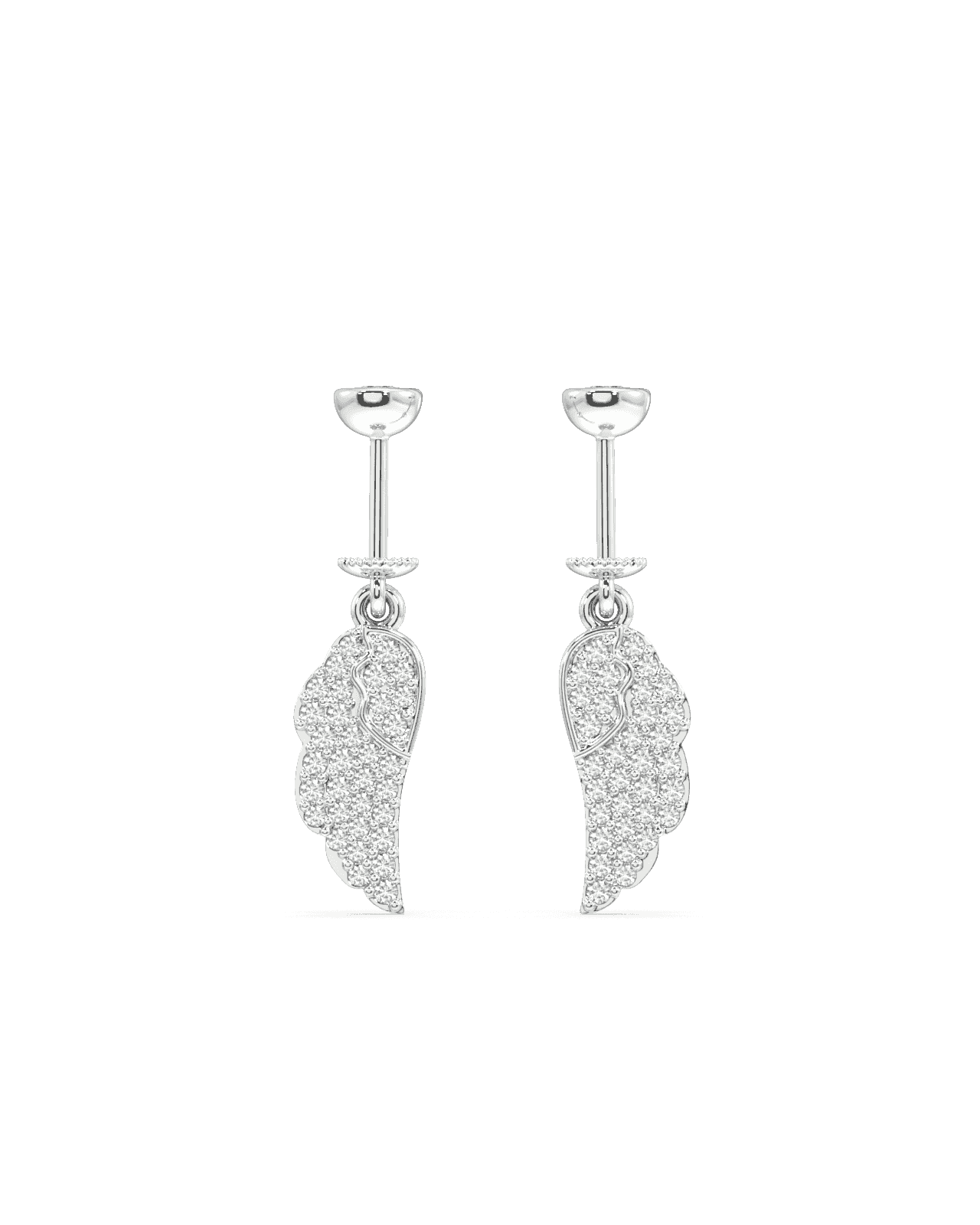 Helix Hanging Fairy Wings earrings in sterling silver with zircon stones, featuring a delicate wing design for a magical piercing style.