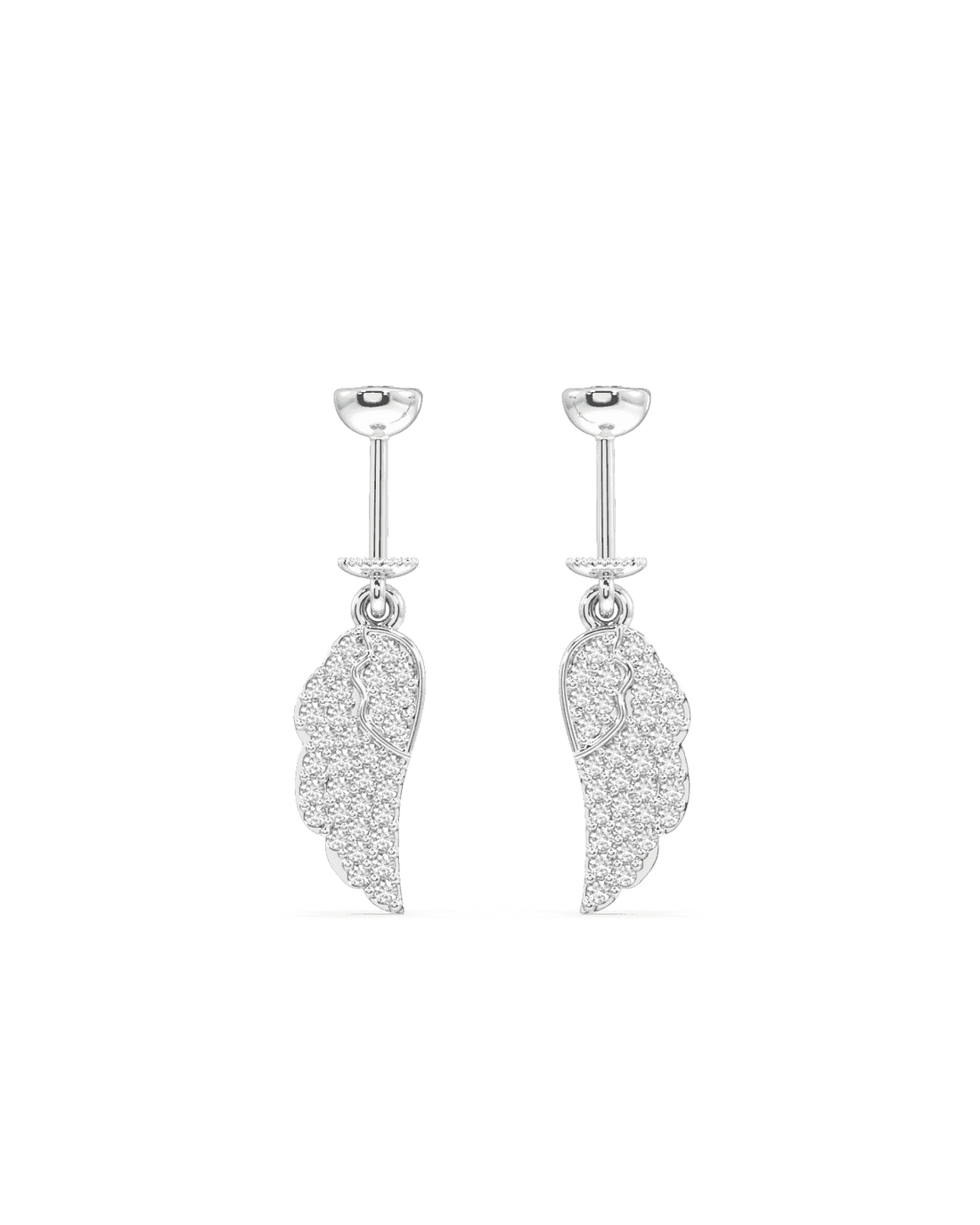 Helix Hanging Fairy Wings earrings in sterling silver with zircon stones, featuring a delicate wing design for a magical piercing style.