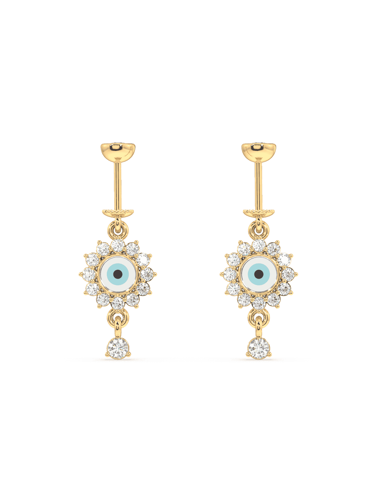 Helix Hanging - Blue Enamel Piercing featuring a dangling eye design with gold-tone finish and crystal accents, ideal for stylish ear adornment.