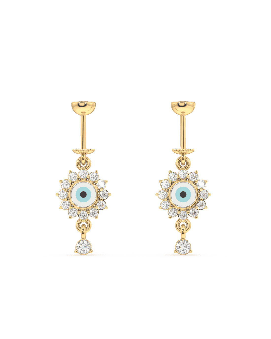 Helix Hanging - Blue Enamel Piercing featuring a dangling eye design with gold-tone finish and crystal accents, ideal for stylish ear adornment.