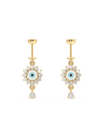 Helix Hanging - Blue Enamel Piercing featuring a dangling eye design with gold-tone finish and crystal accents, ideal for stylish ear adornment.