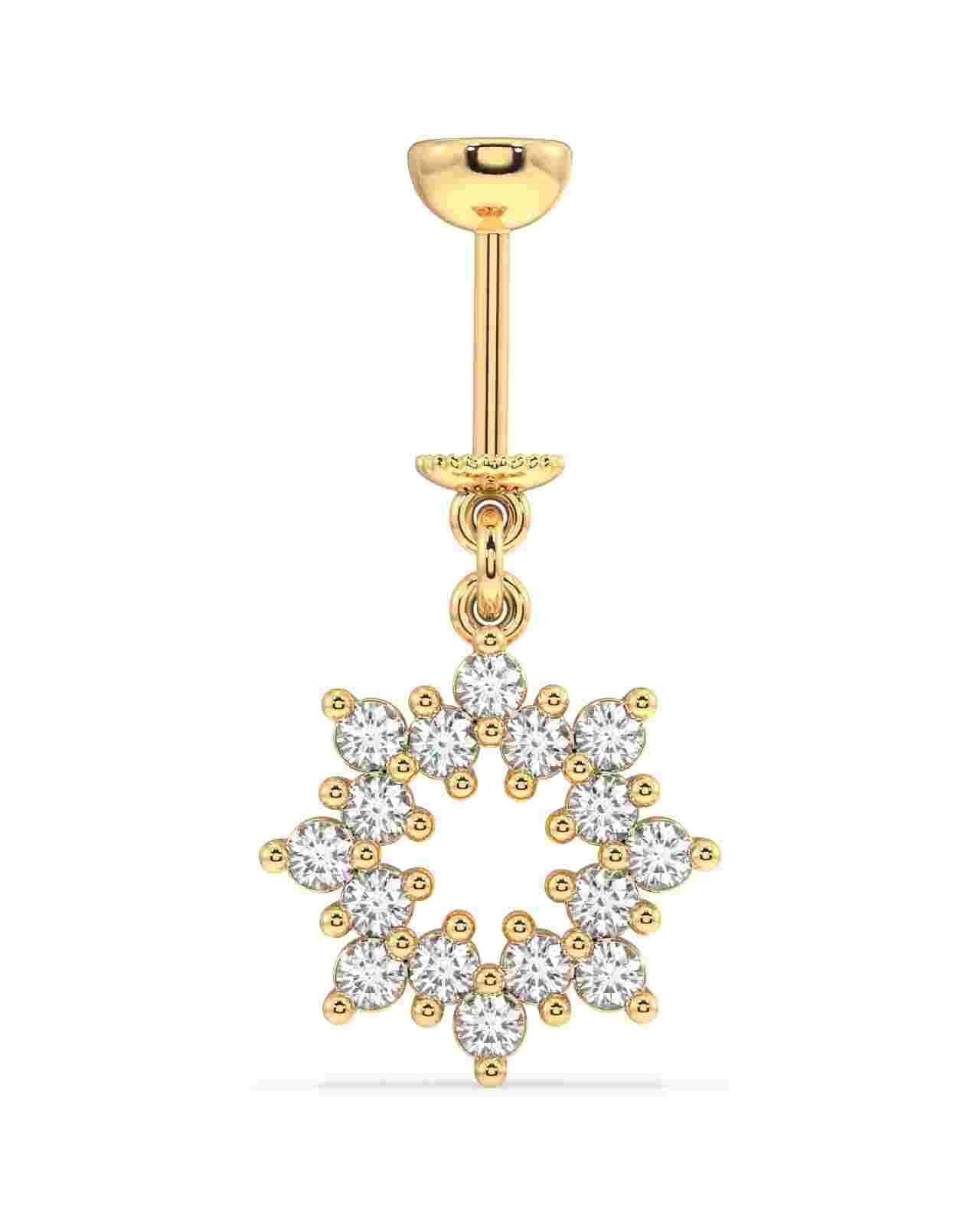 Helix Hanging - Bubble Burst Zircons in pure silver with a floral circular design, featuring radiant zircon stones in a gold-tone setting.