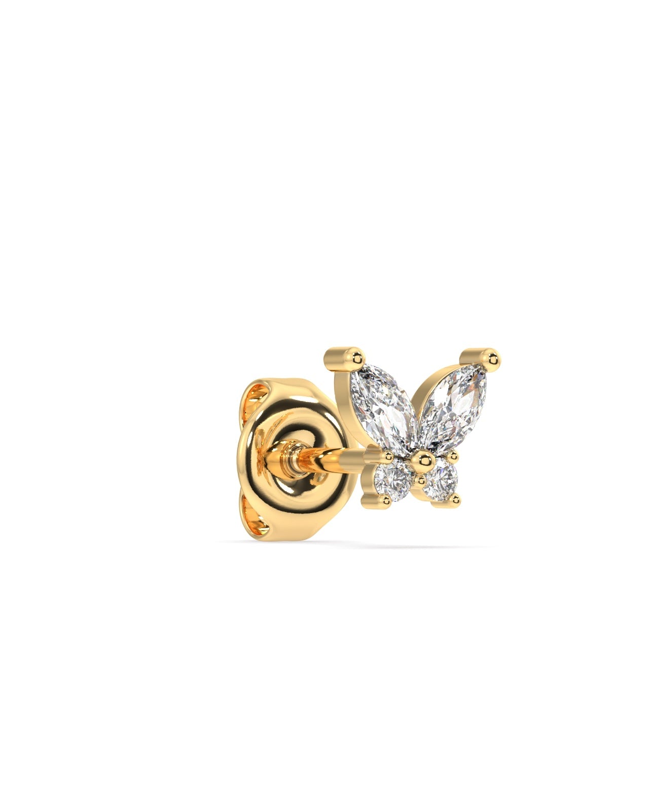 "Gold-Plated Butterfly Studs - Side Profile of Earrings"