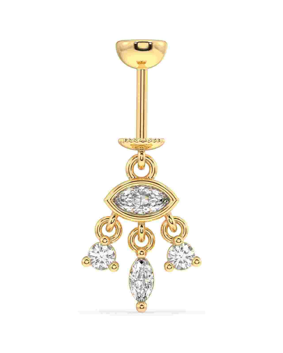 Helix Hanging Eye Earring with zircon stones in marquise and round cuts, crafted in 14k gold-plated finish for a luxurious piercing look.