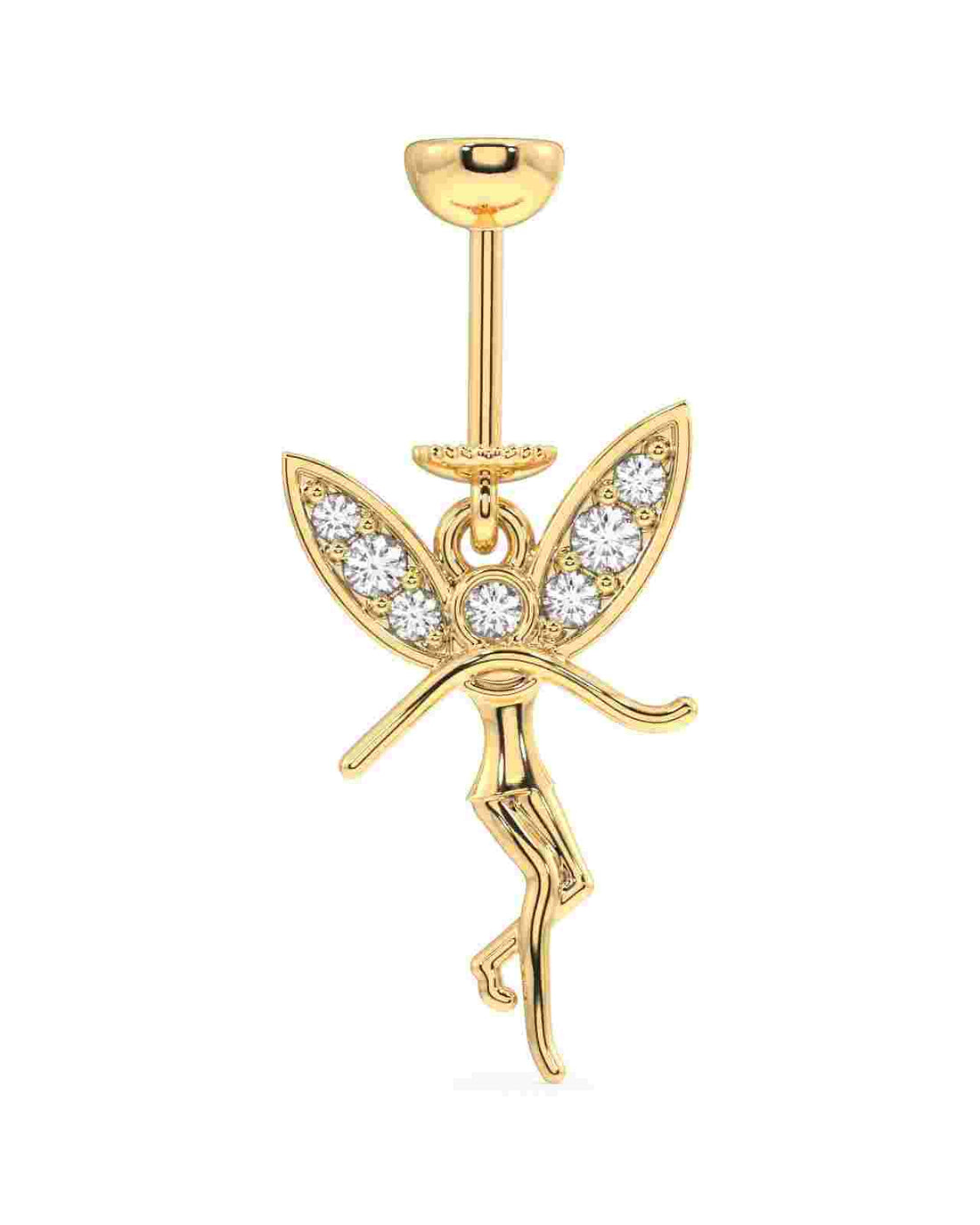 Flying Angel helix piercing earring in gold with crystal-studded wings, featuring a screw hanging design for a celestial ear accessory.