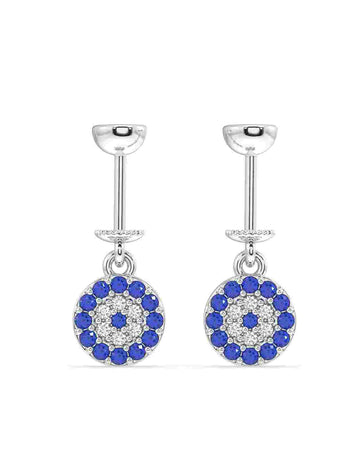 Pair of Hamsa Helix Hanging - Turkish Blue Hamsa earrings with blue stones and zircon pave, ideal for helix piercings and luxury styling.