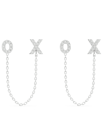 XO 3 in 1 Earring Connector in sterling silver with chain link design, featuring pavé crystal O and X studs for versatile styling.