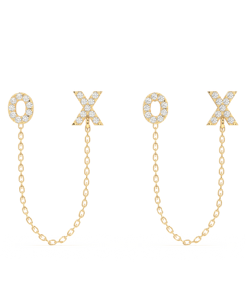 XO - Create 3 Chain Connector Earring in gold with pavé X and O studs linked by delicate chains, offering a multi-wear stud design.